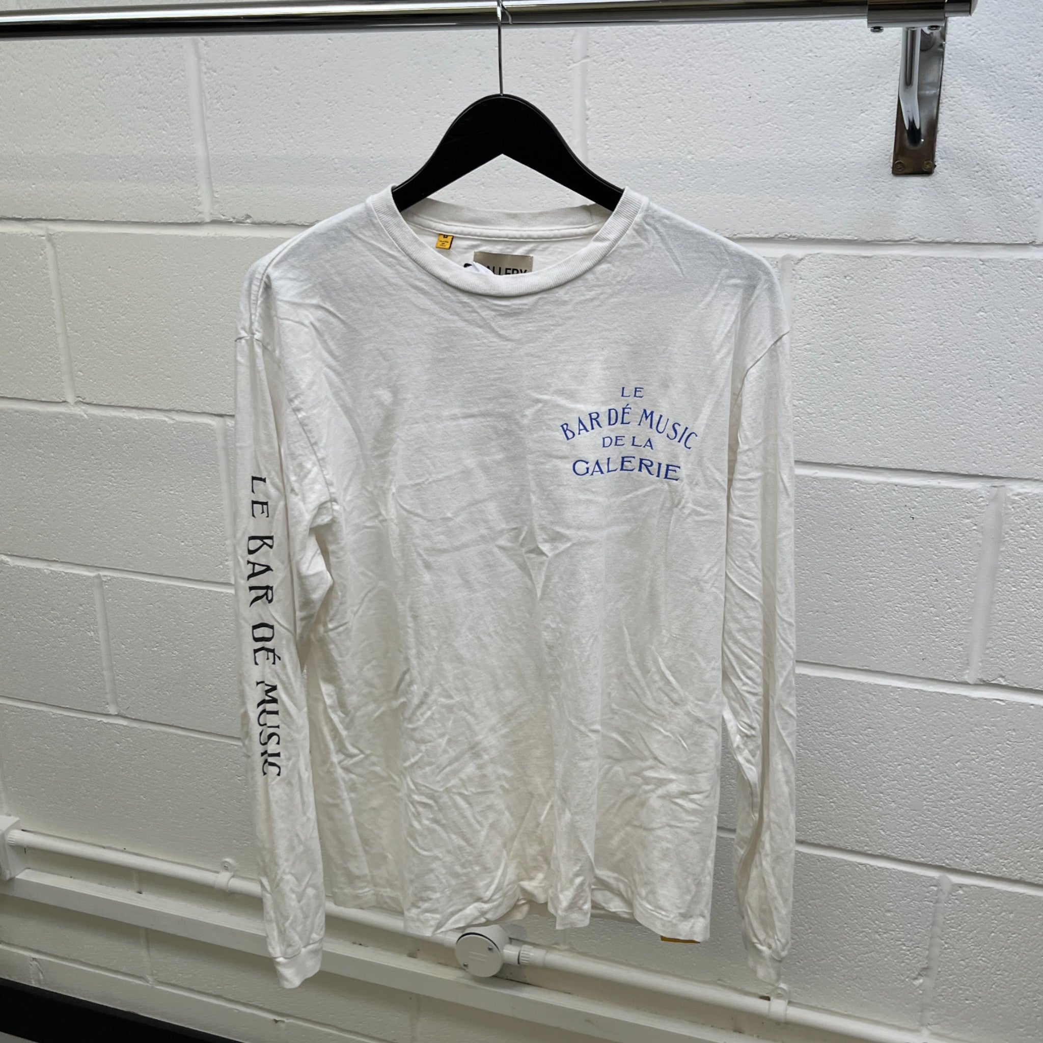 Men's French Logo Print Long Sleeve T-Shirt White Size M