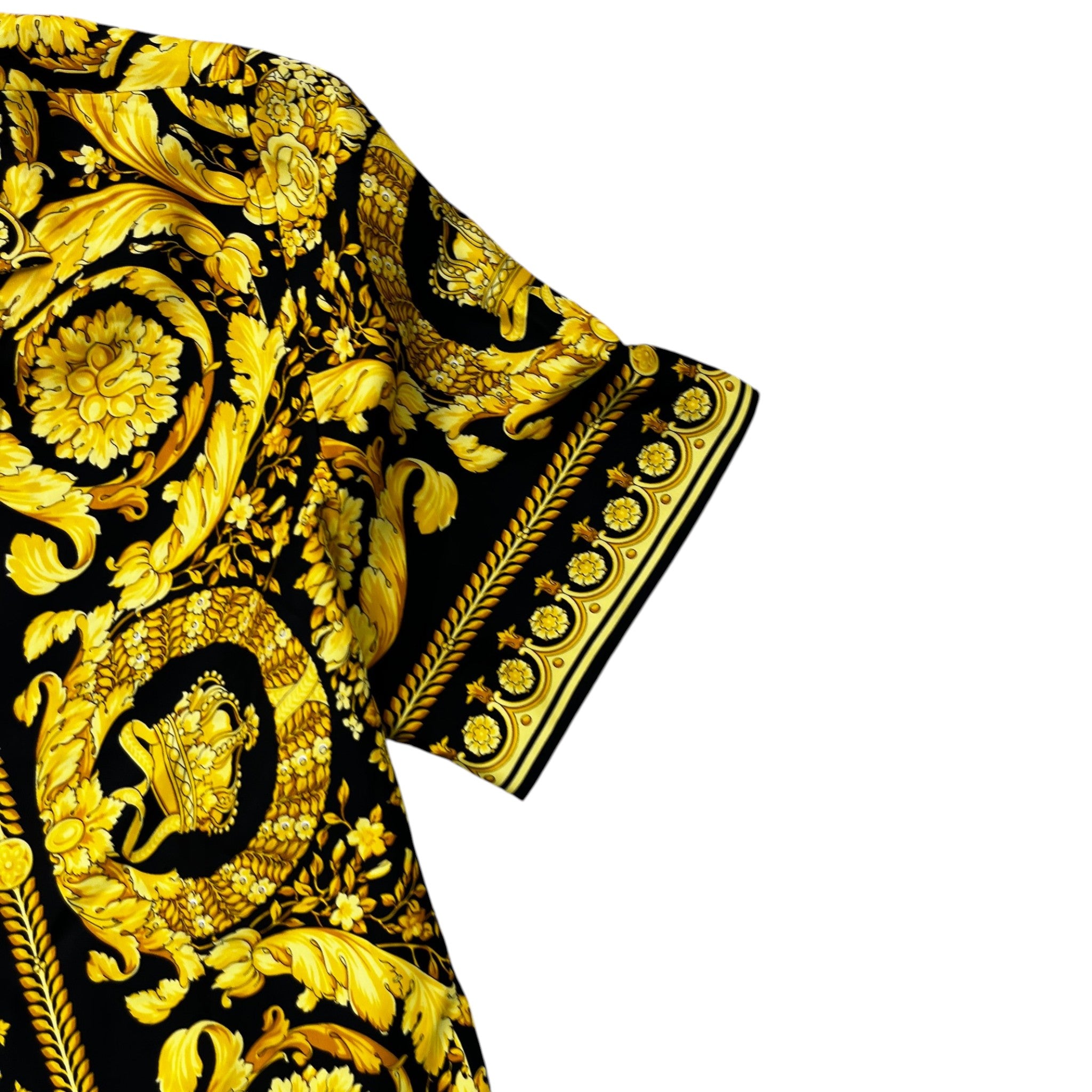 Men's Barocco Print Short Sleeve Shirt Yellow Size IT 52 / UK XL