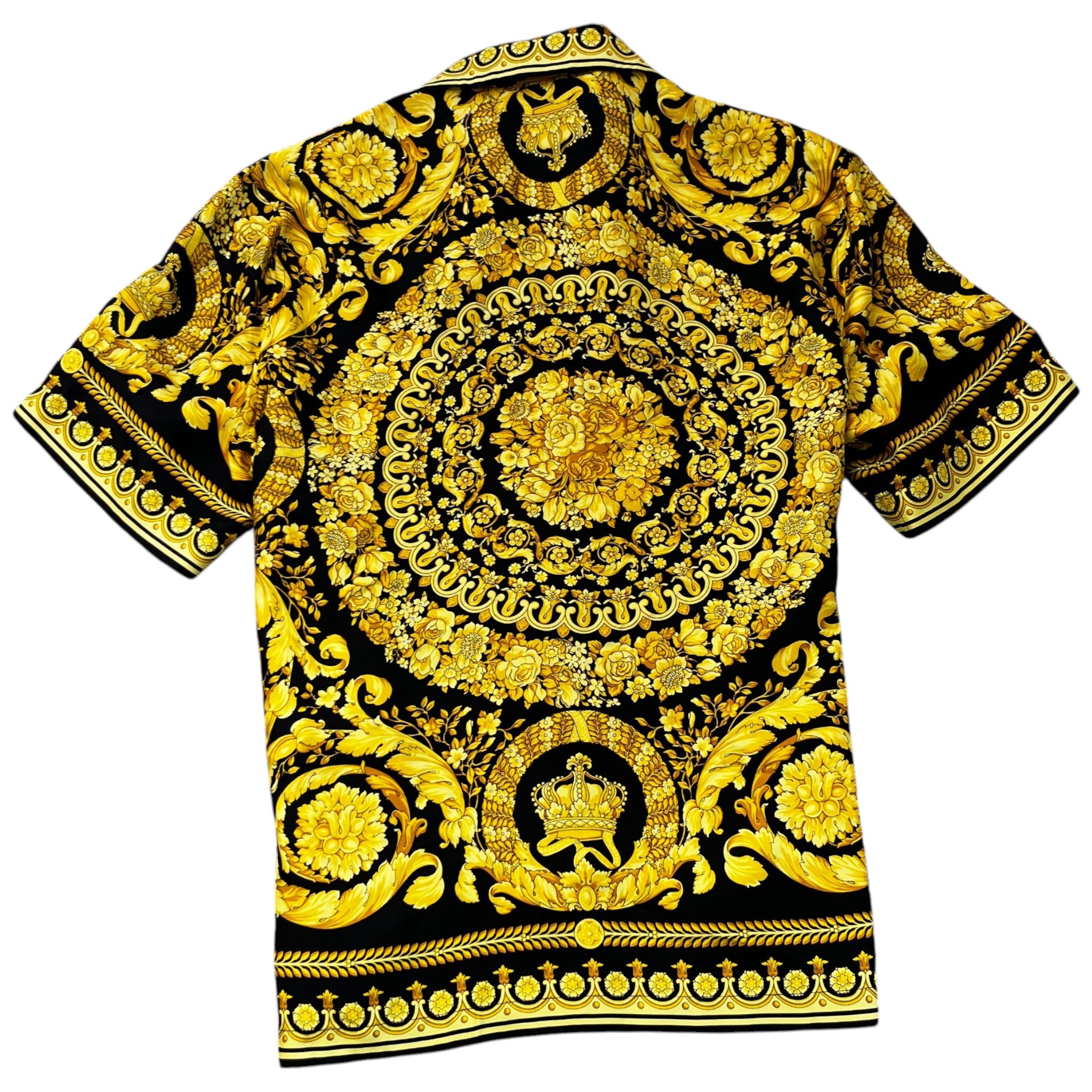 Men's Barocco Print Short Sleeve Shirt Yellow Size IT 52 / UK XL