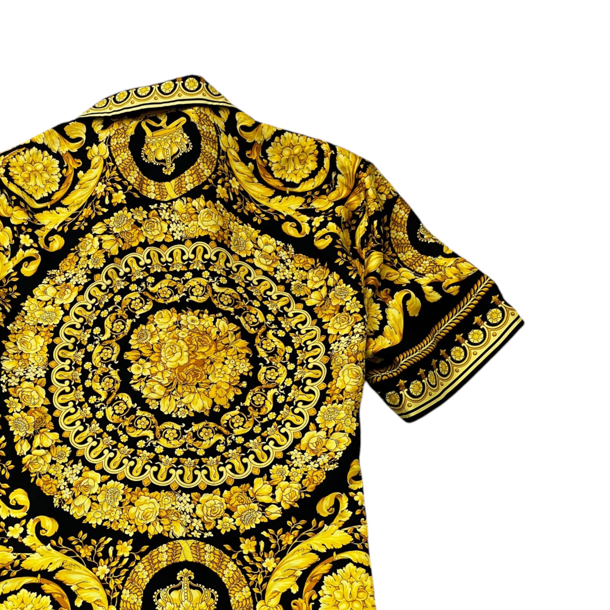 Men's Barocco Print Short Sleeve Shirt Yellow Size IT 52 / UK XL