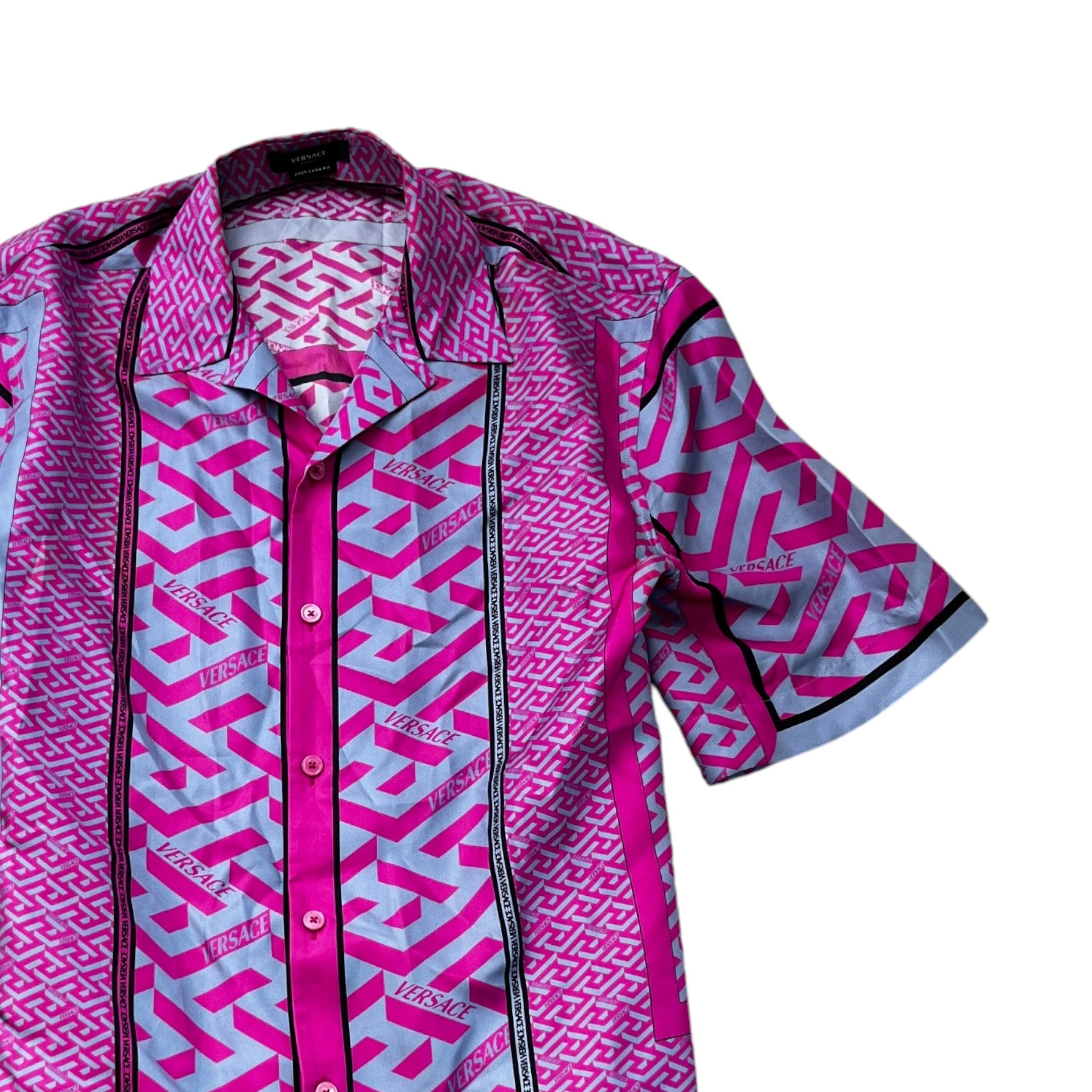 Men's La Greca Short Sleeve Shirt Purple Size IT 52 / UK XL
