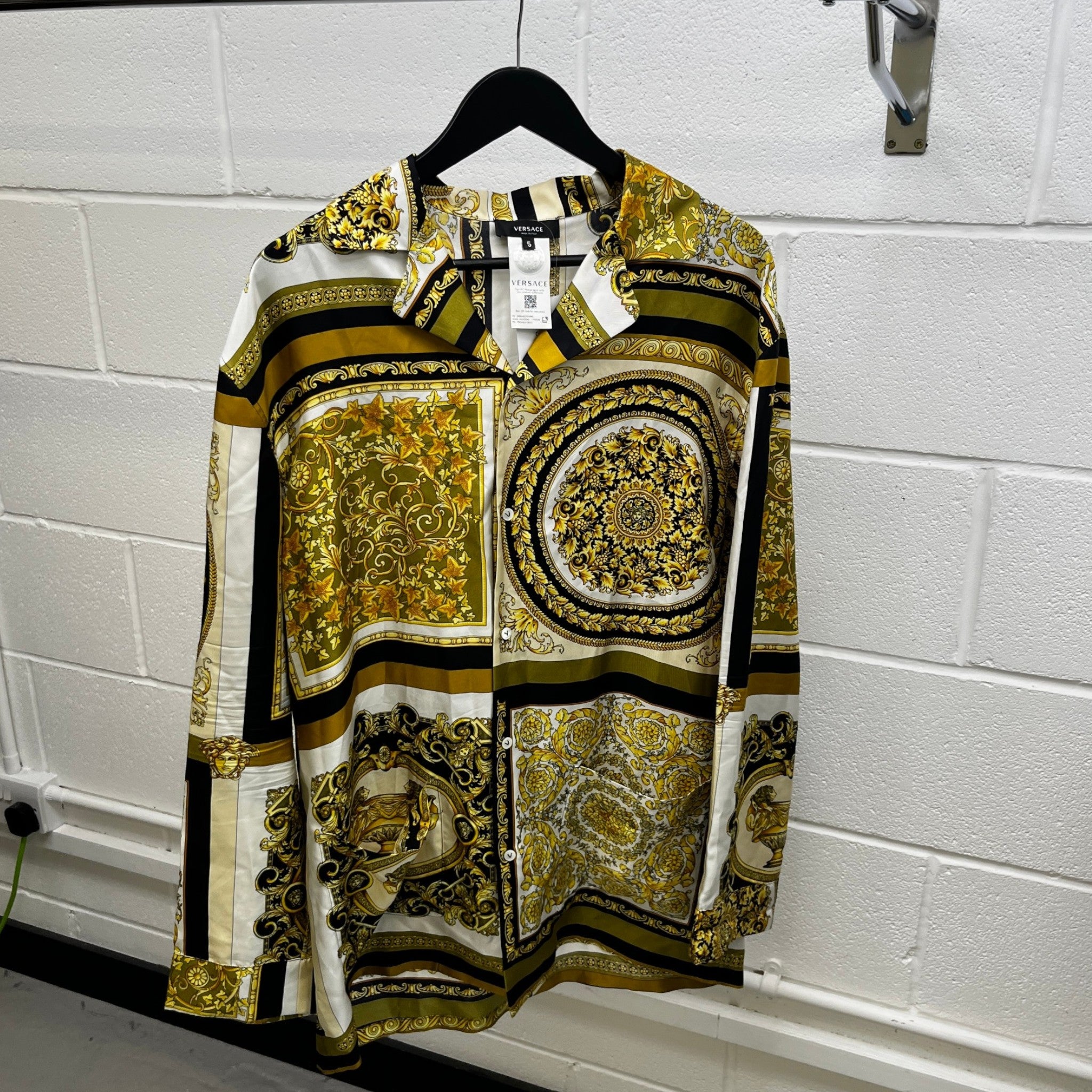 Men's Baroque Print Long Sleeve Shirt Yellow Size XL