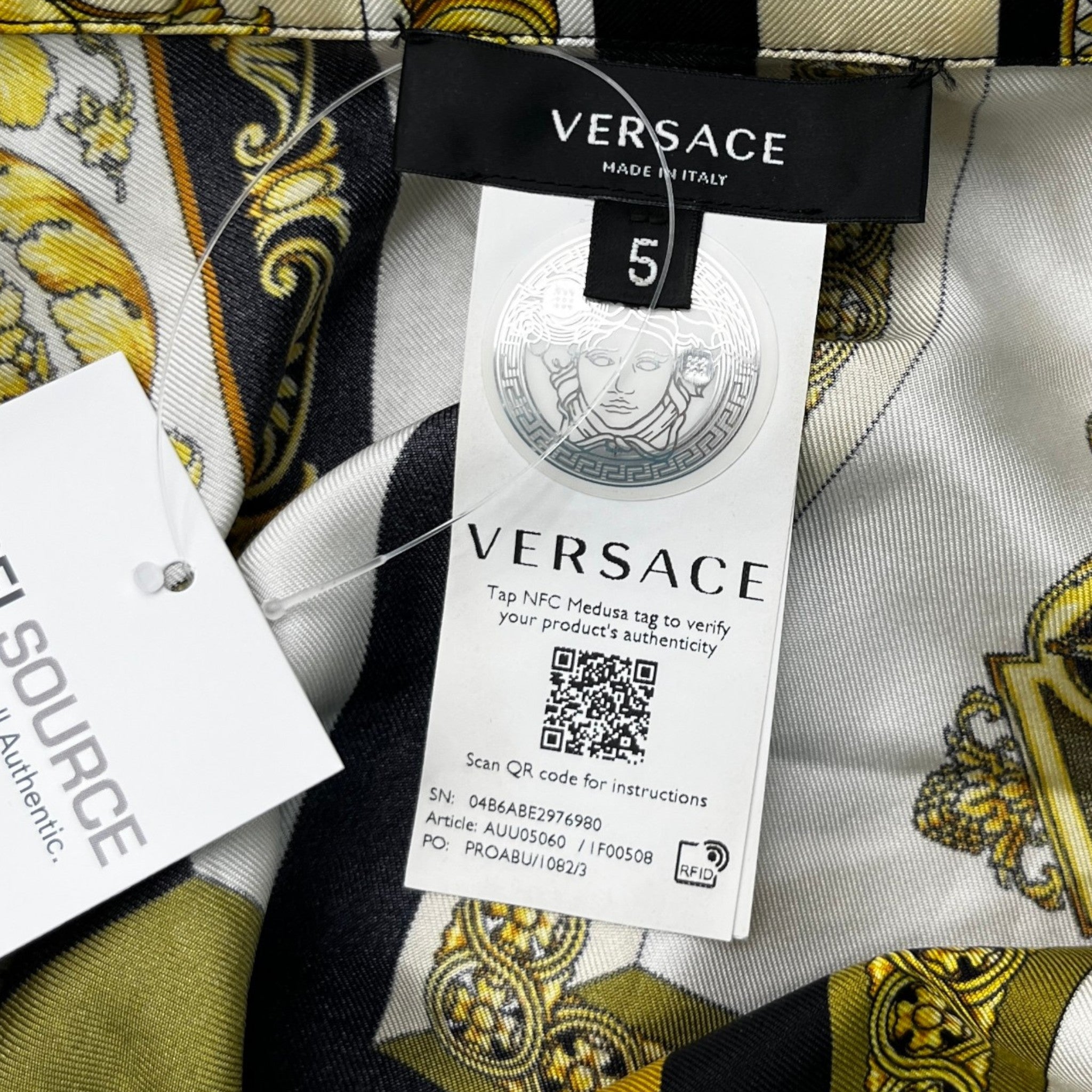Men's Baroque Print Long Sleeve Shirt Yellow Size XL