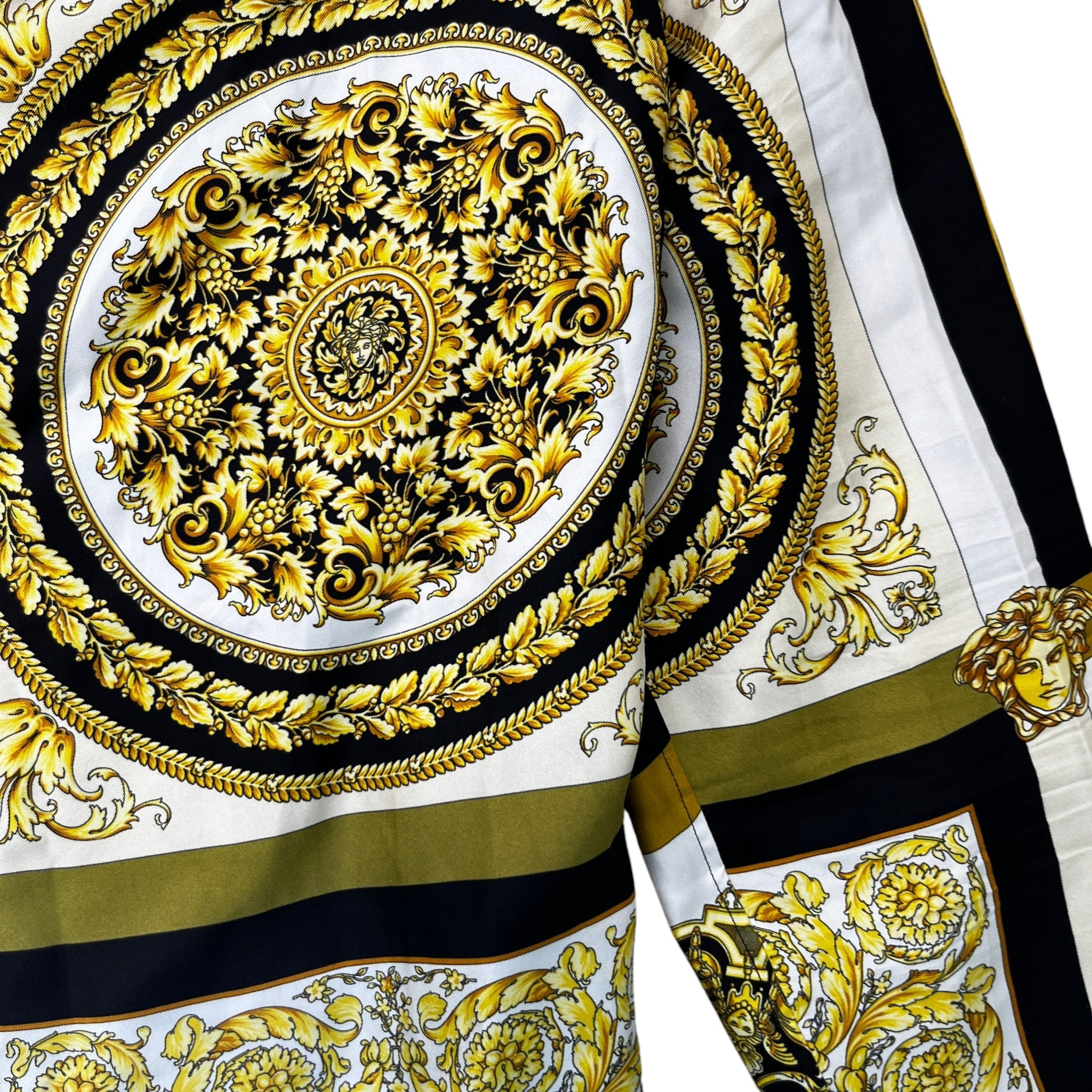 Men's Baroque Print Long Sleeve Shirt Yellow Size XL