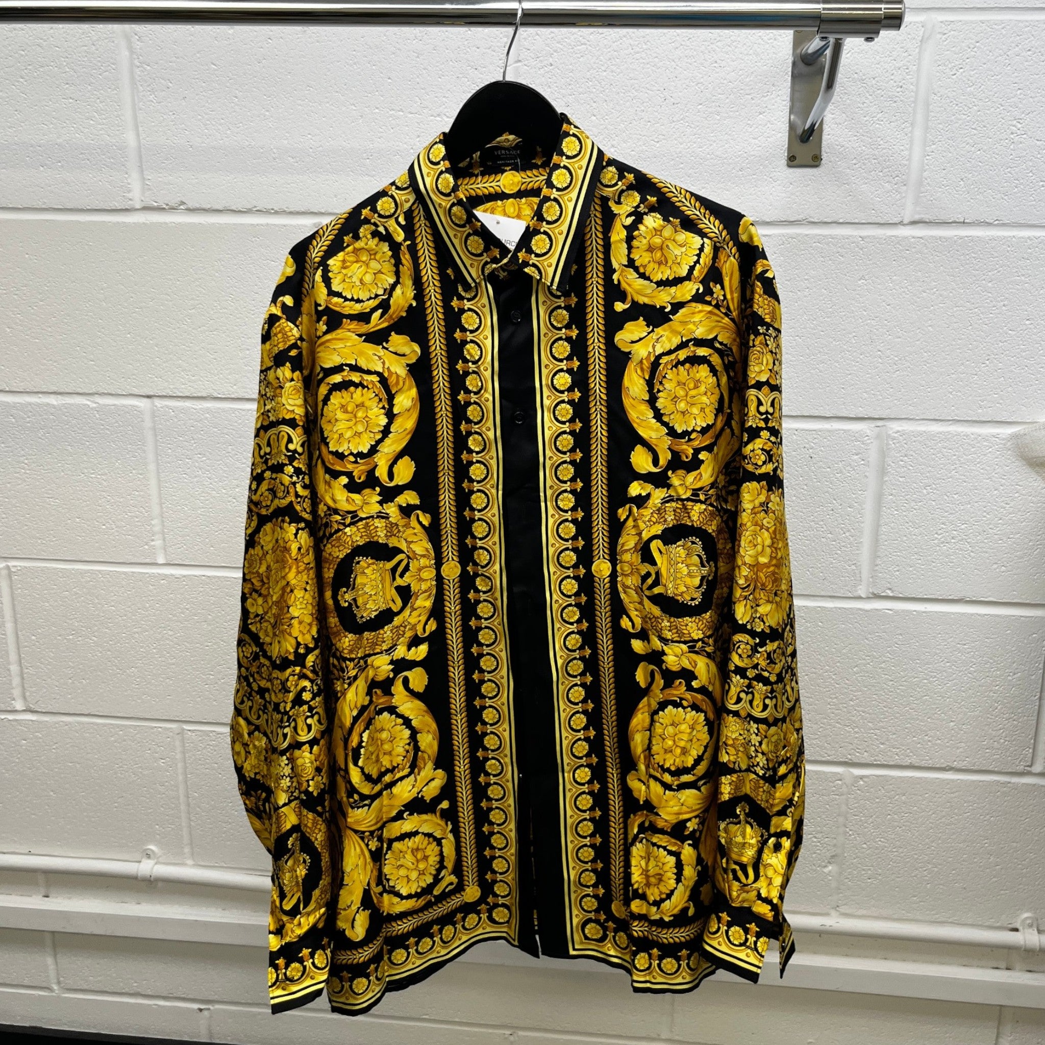 Men's Barocco Print Long Sleeve Shirt Yellow Size IT 54 / UK XXL