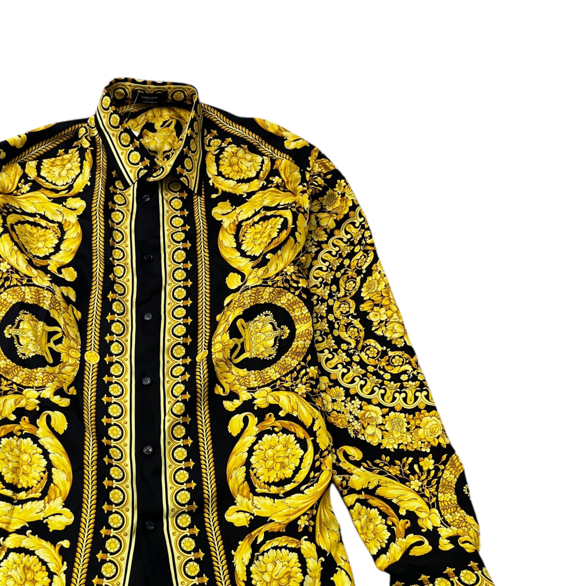 Men's Barocco Print Long Sleeve Shirt Yellow Size IT 54 / UK XXL