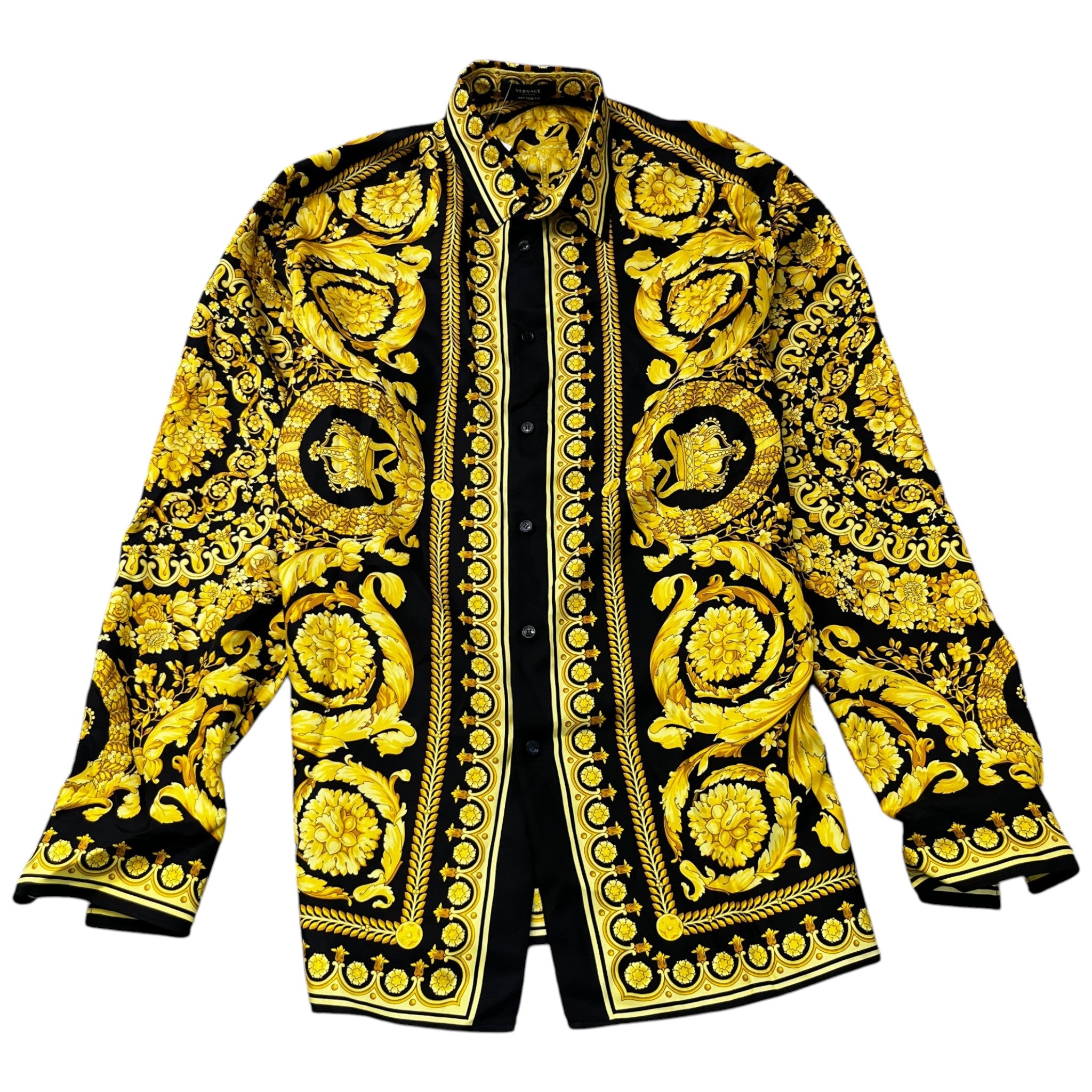 Men's Barocco Print Long Sleeve Shirt Yellow Size IT 54 / UK XXL