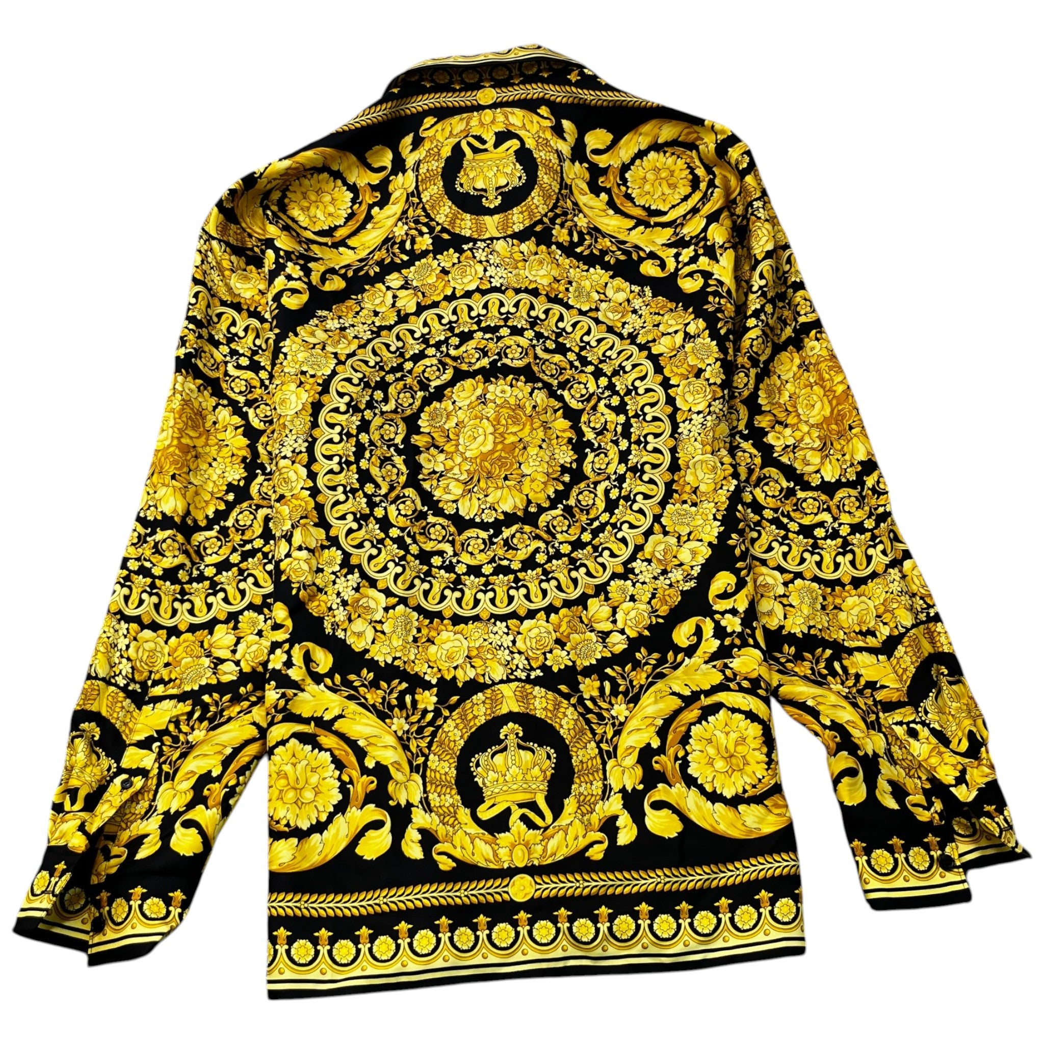 Men's Barocco Print Long Sleeve Shirt Yellow Size IT 54 / UK XXL