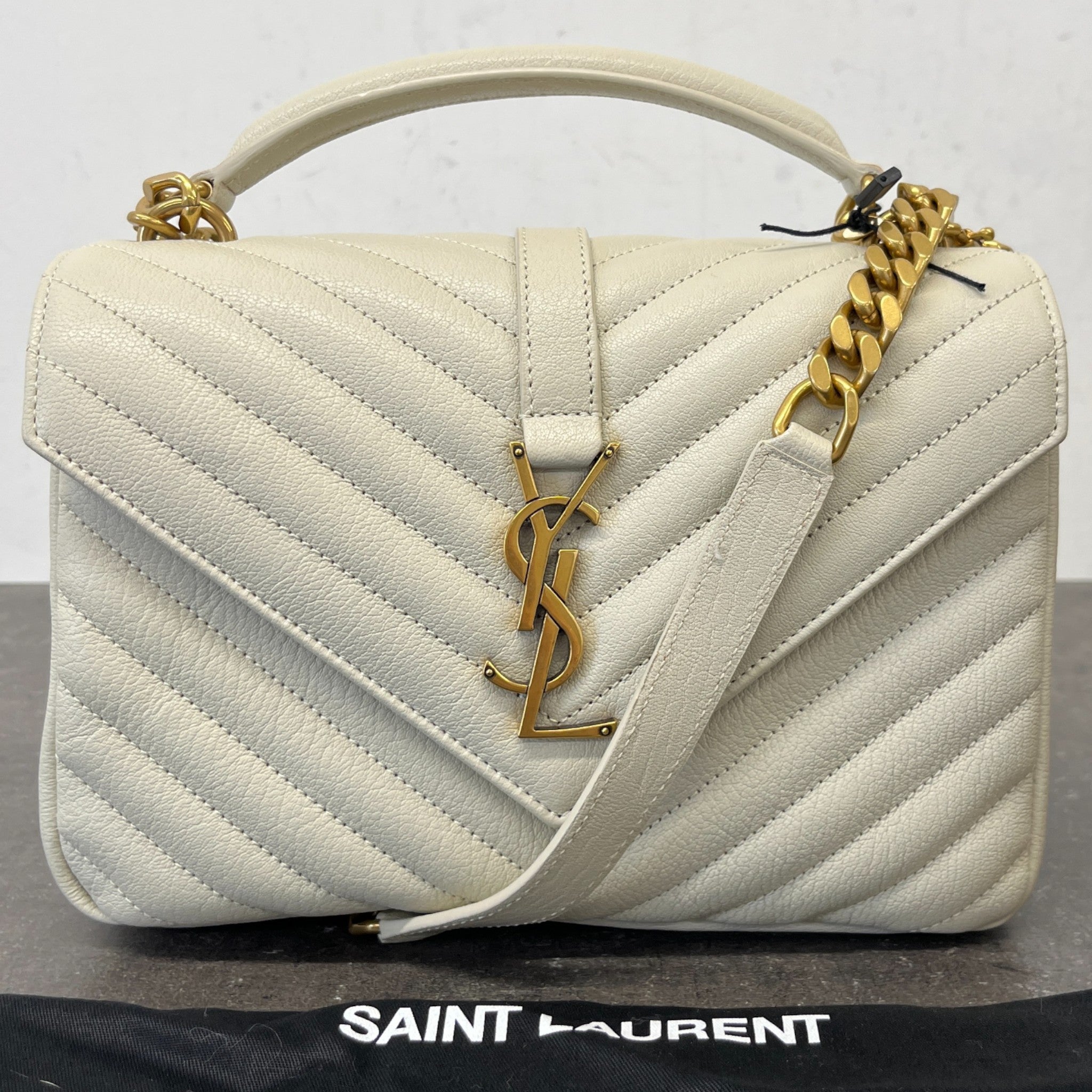 Women's College Medium Quilted Leather Handbag Beige