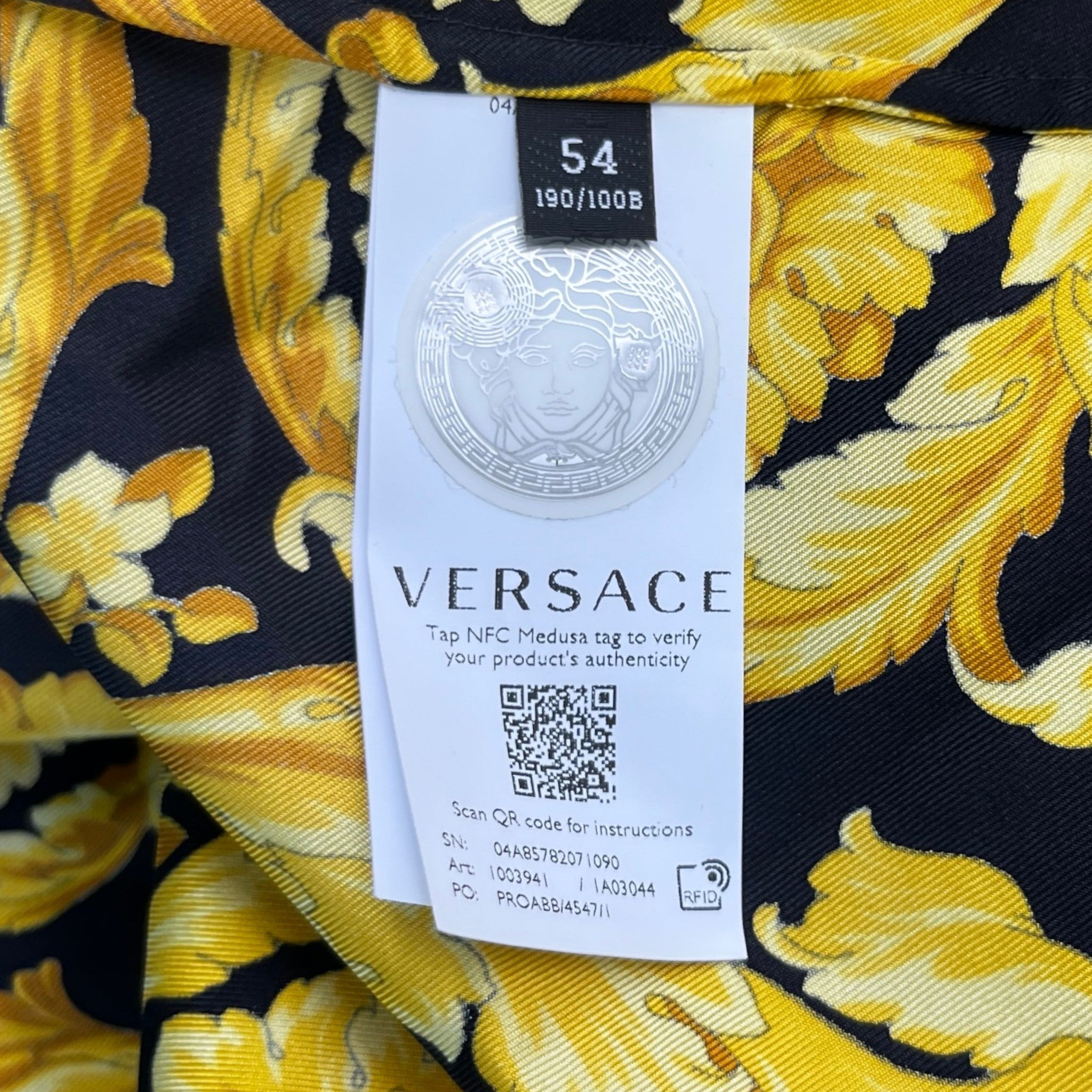 Men's Barocco Print Long Sleeve Shirt Yellow Size IT 54 / UK XXL