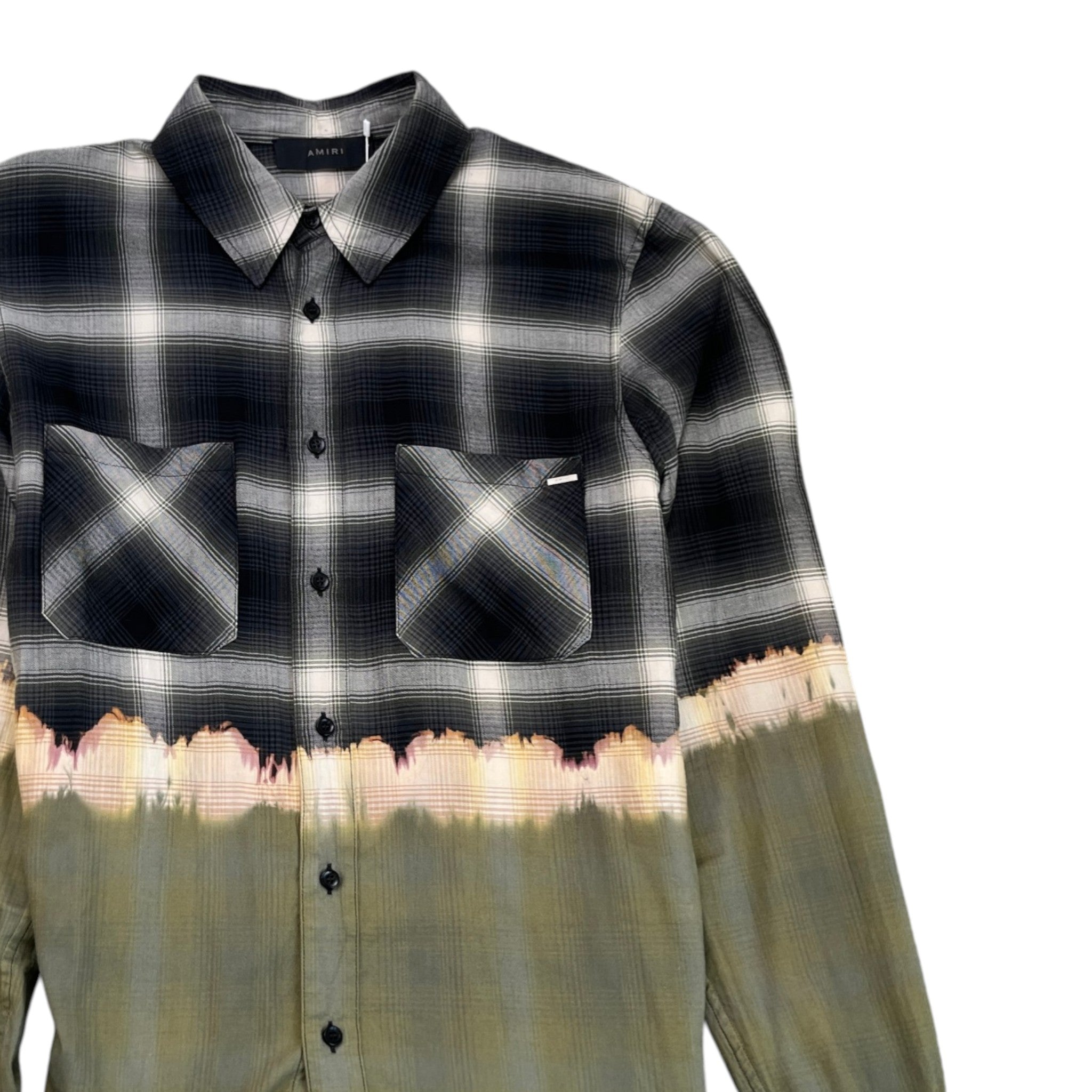 Men's Bleach Bandana Plaid Long Sleeve Shirt Khaki Size M