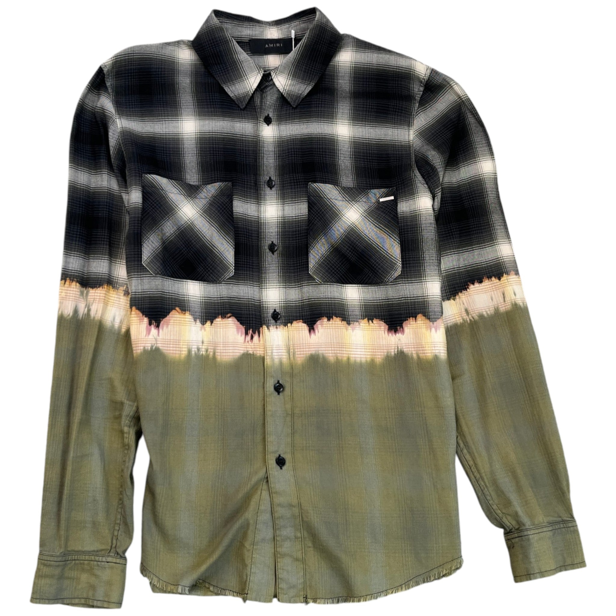 Men's Bleach Bandana Plaid Long Sleeve Shirt Khaki Size M