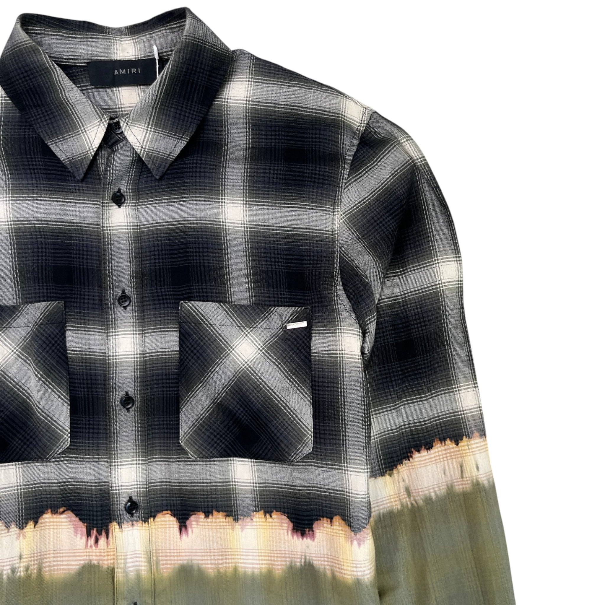 Men's Bleach Bandana Plaid Long Sleeve Shirt Khaki Size M