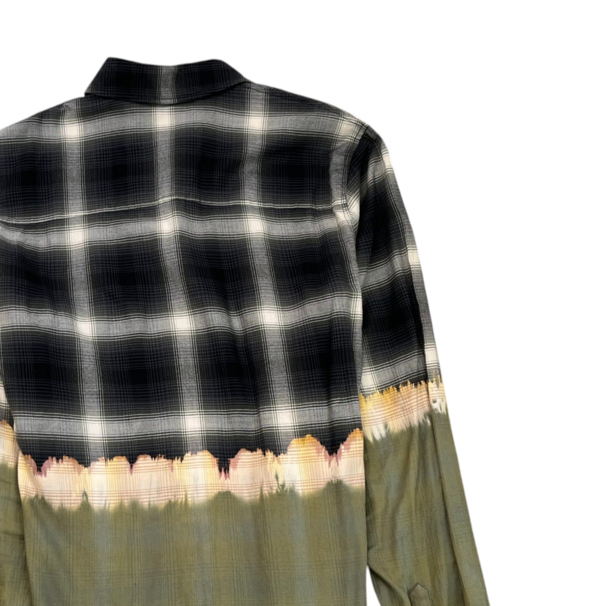Men's Bleach Bandana Plaid Long Sleeve Shirt Khaki Size M