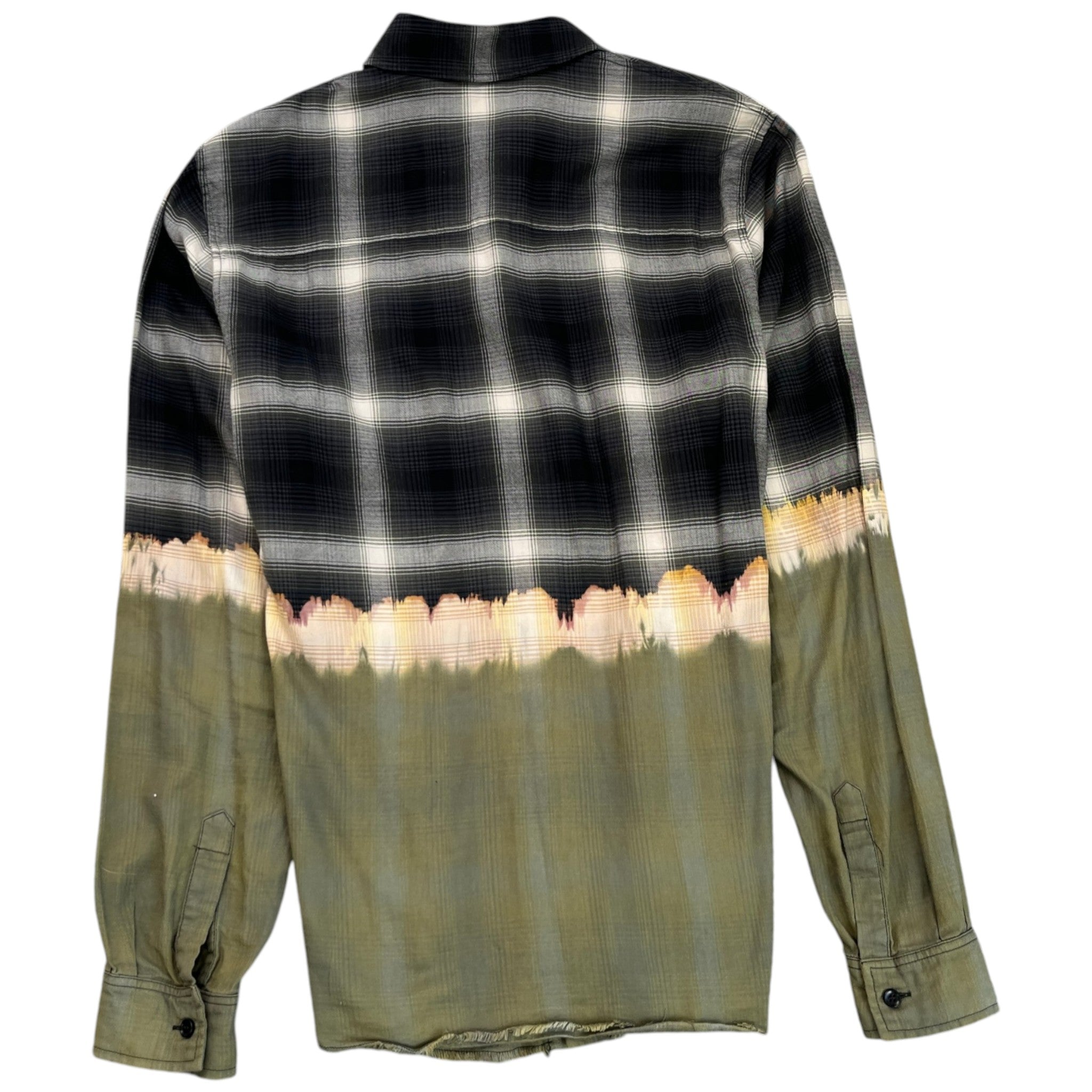 Men's Bleach Bandana Plaid Long Sleeve Shirt Khaki Size M