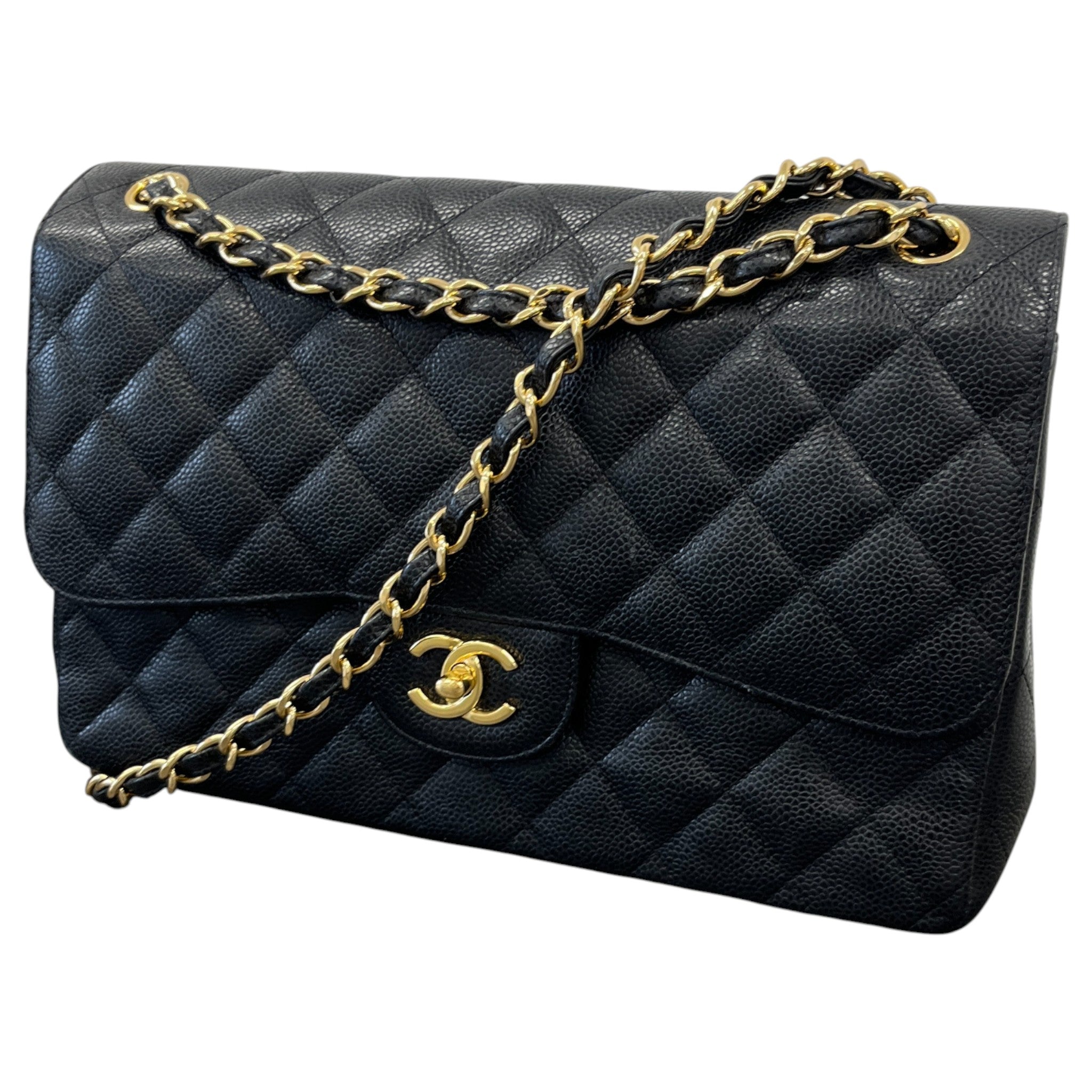 Women's Classic Double Flap Jumbo Caviar Handbag Black