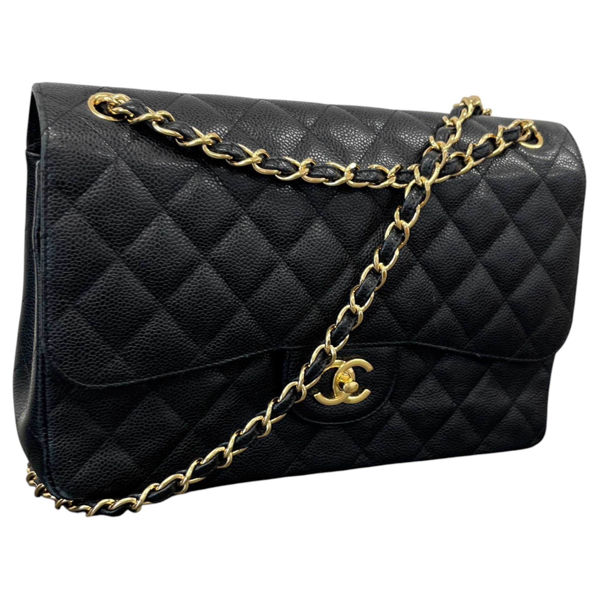 Women's Classic Double Flap Jumbo Caviar Handbag Black