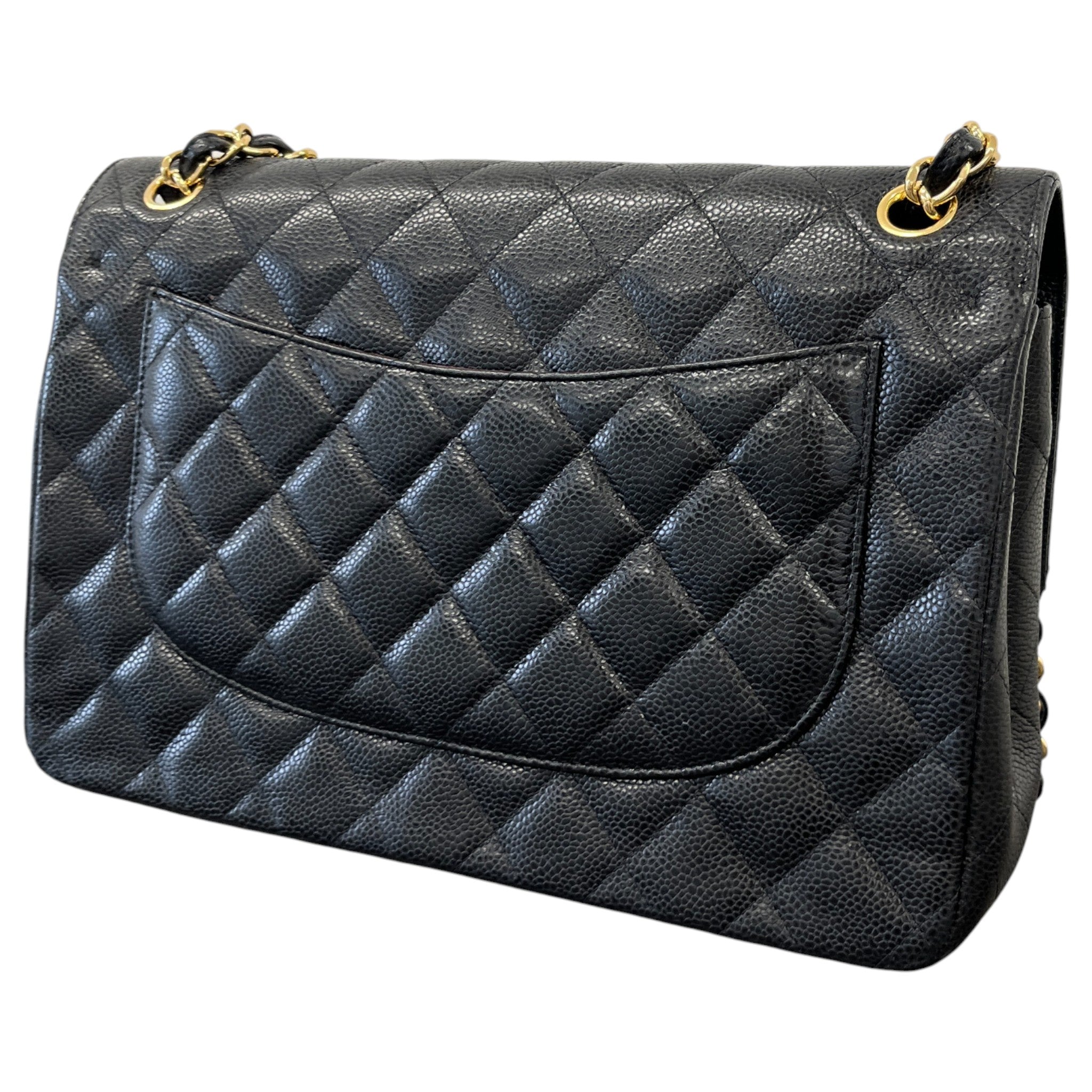 Women's Classic Double Flap Jumbo Caviar Handbag Black