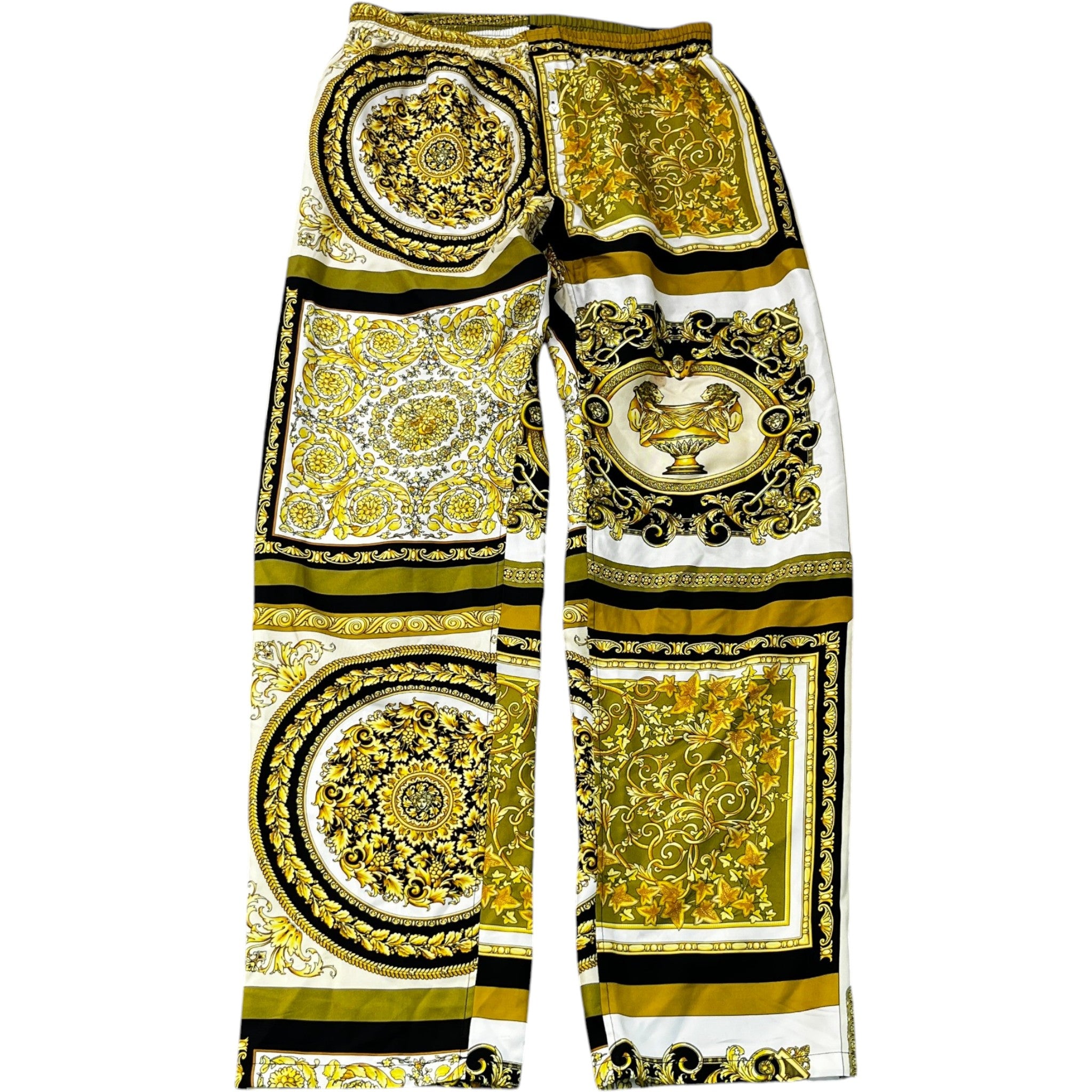 Men's Barocco Print Trousers Yellow Size IT 48 / UK 32