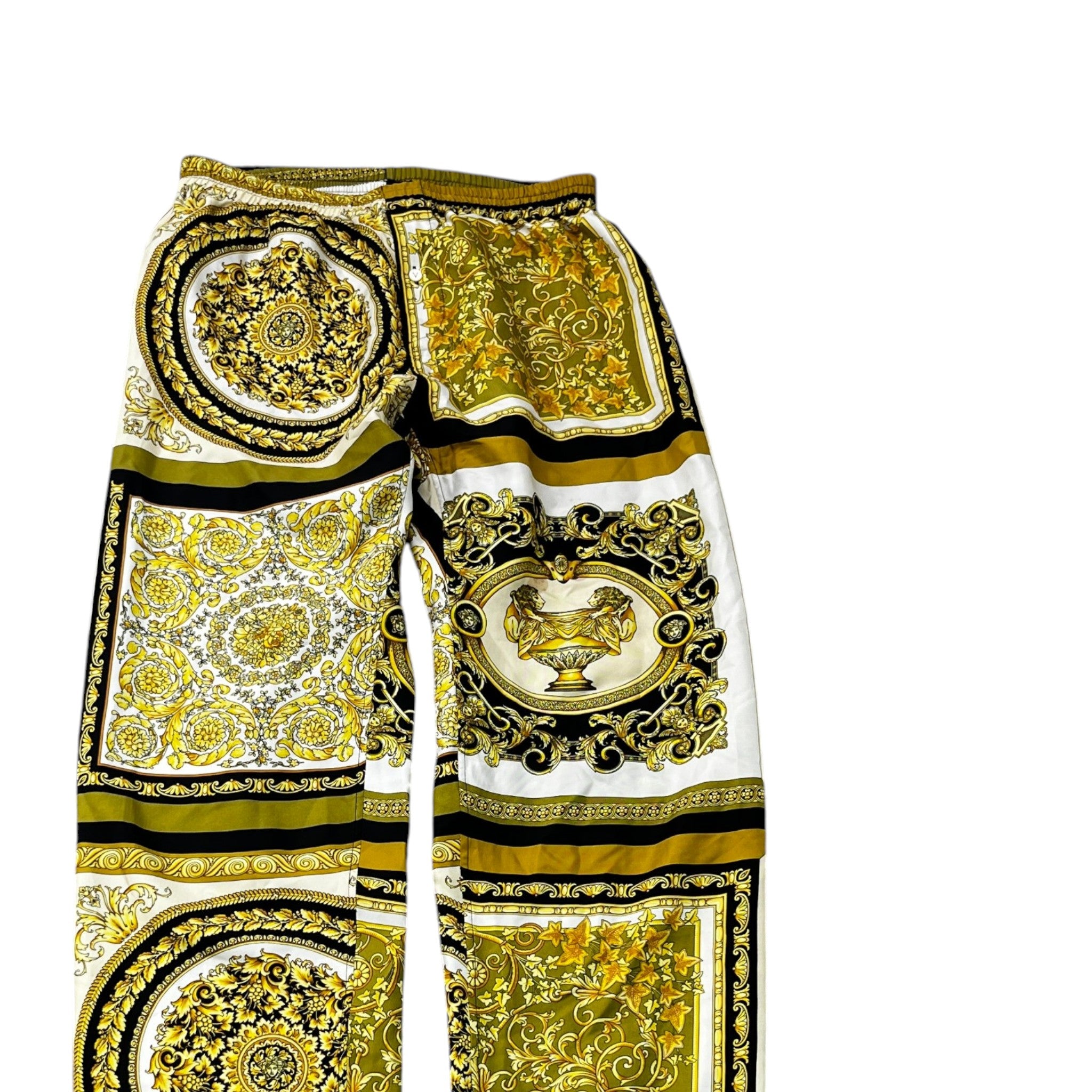 Men's Barocco Print Trousers Yellow Size IT 48 / UK 32