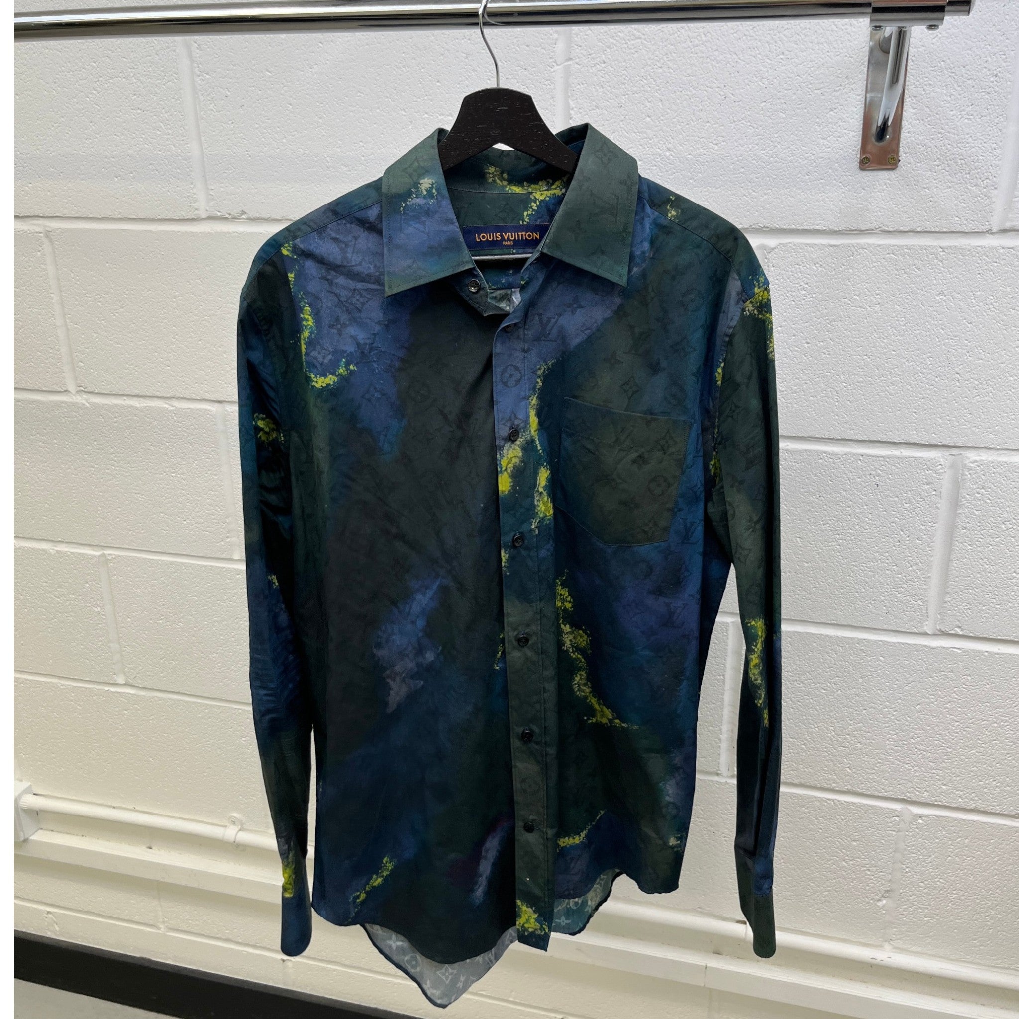 Men's Monogram Tie-Dye Long Sleeve Shirt Navy Size L