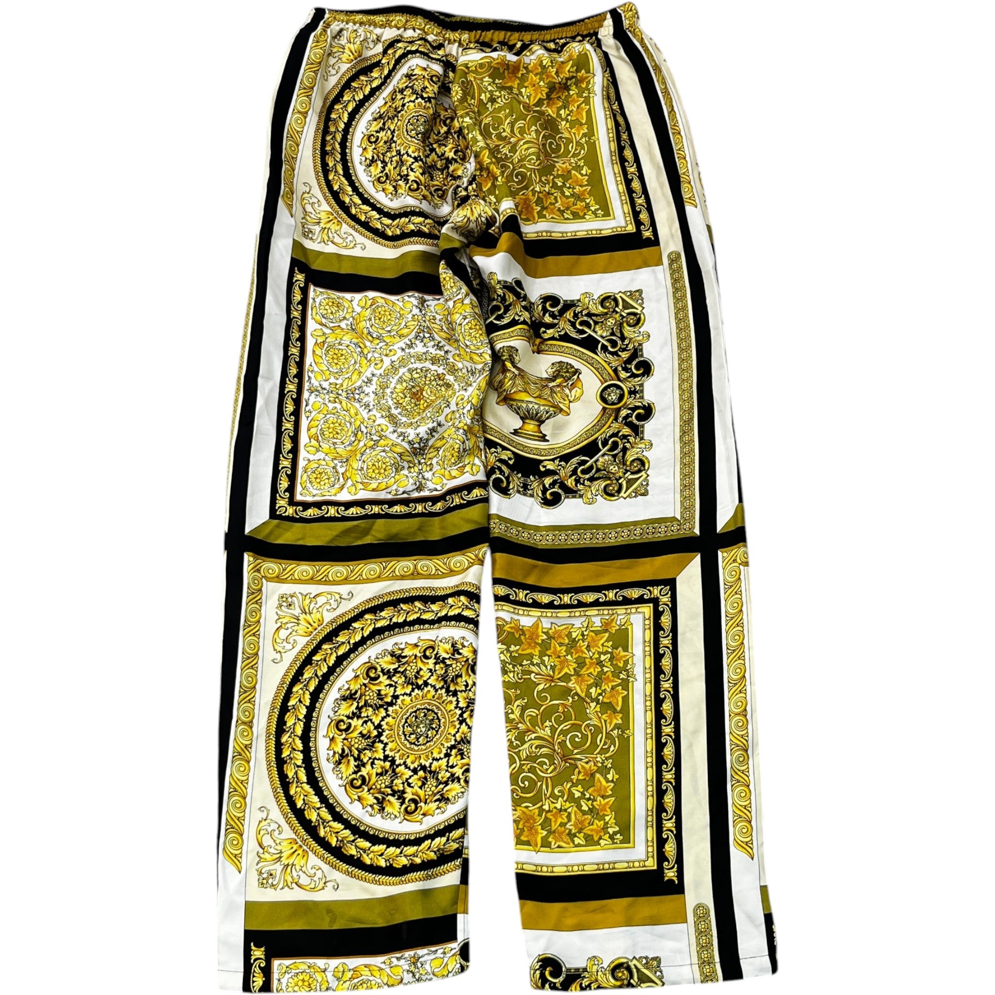 Men's Barocco Print Trousers Yellow Size IT 48 / UK 32