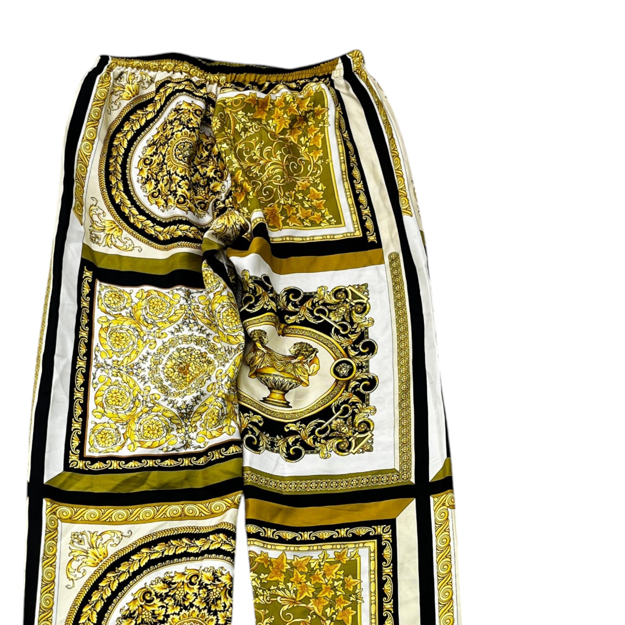 Men's Barocco Print Trousers Yellow Size IT 48 / UK 32