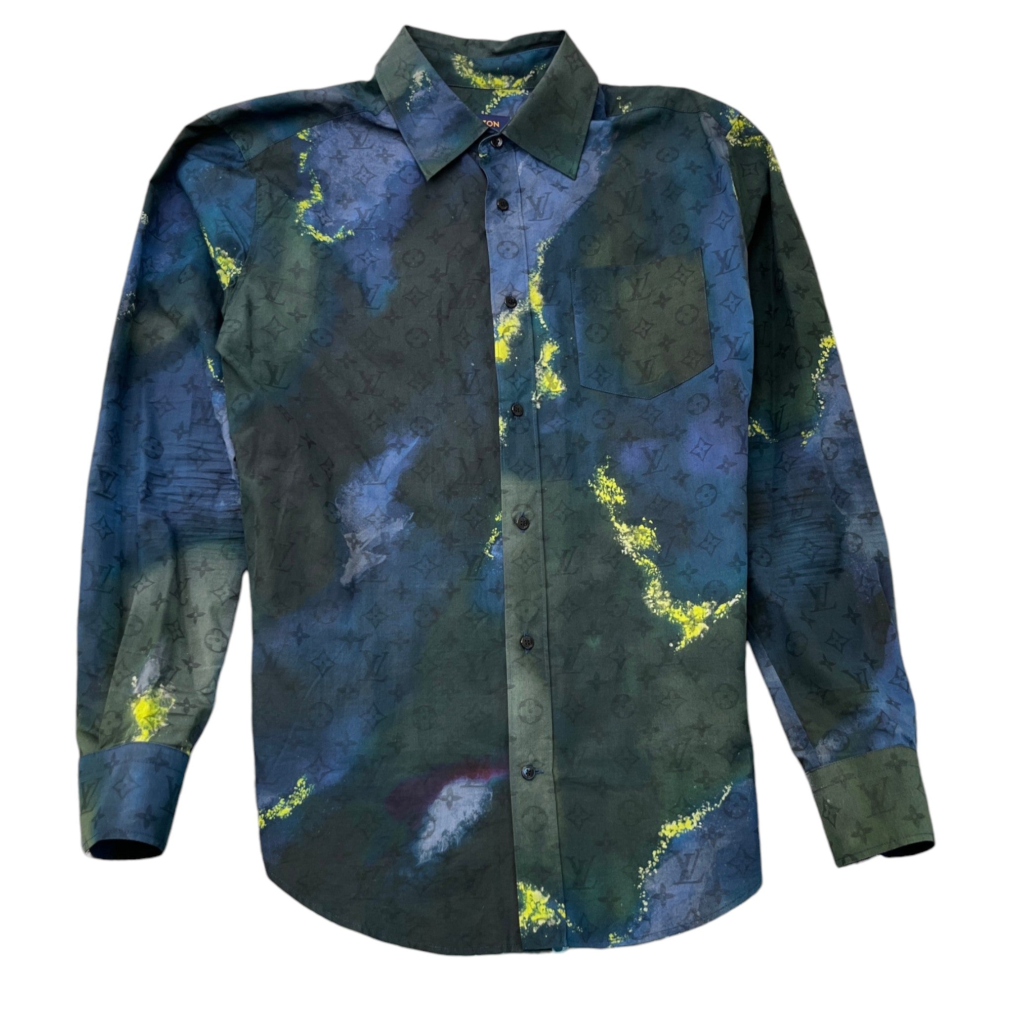 Men's Monogram Tie-Dye Long Sleeve Shirt Navy Size L
