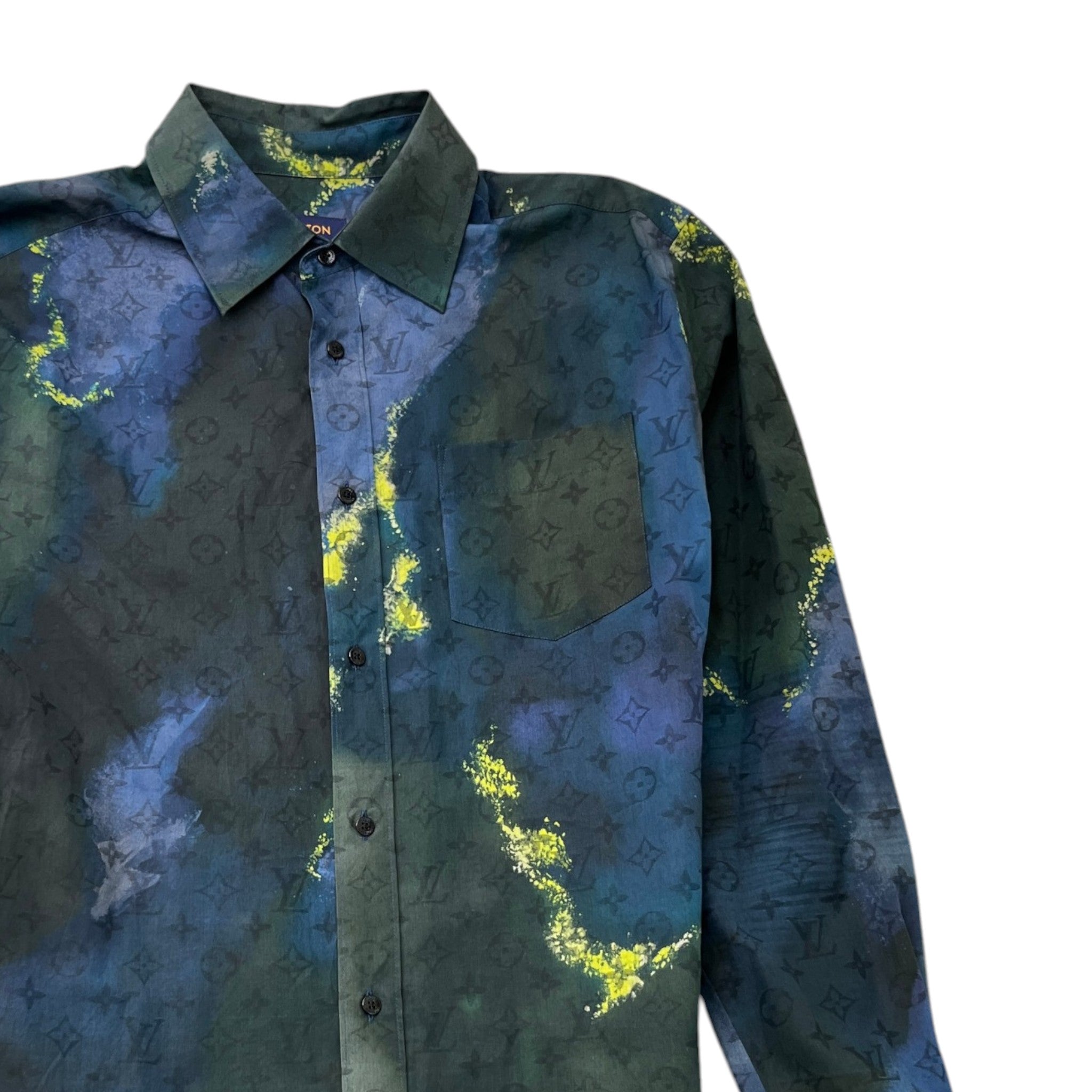 Men's Monogram Tie-Dye Long Sleeve Shirt Navy Size L