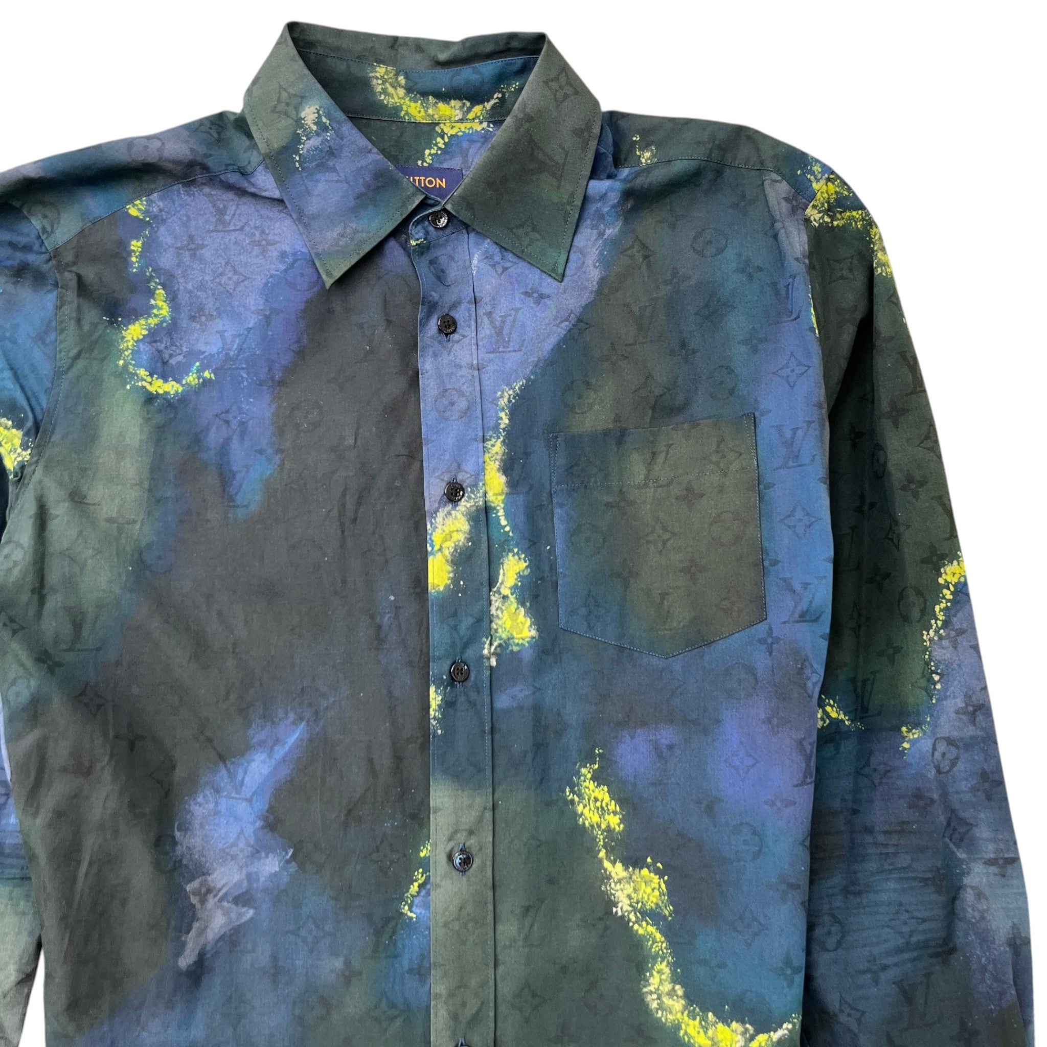 Men's Monogram Tie-Dye Long Sleeve Shirt Navy Size L