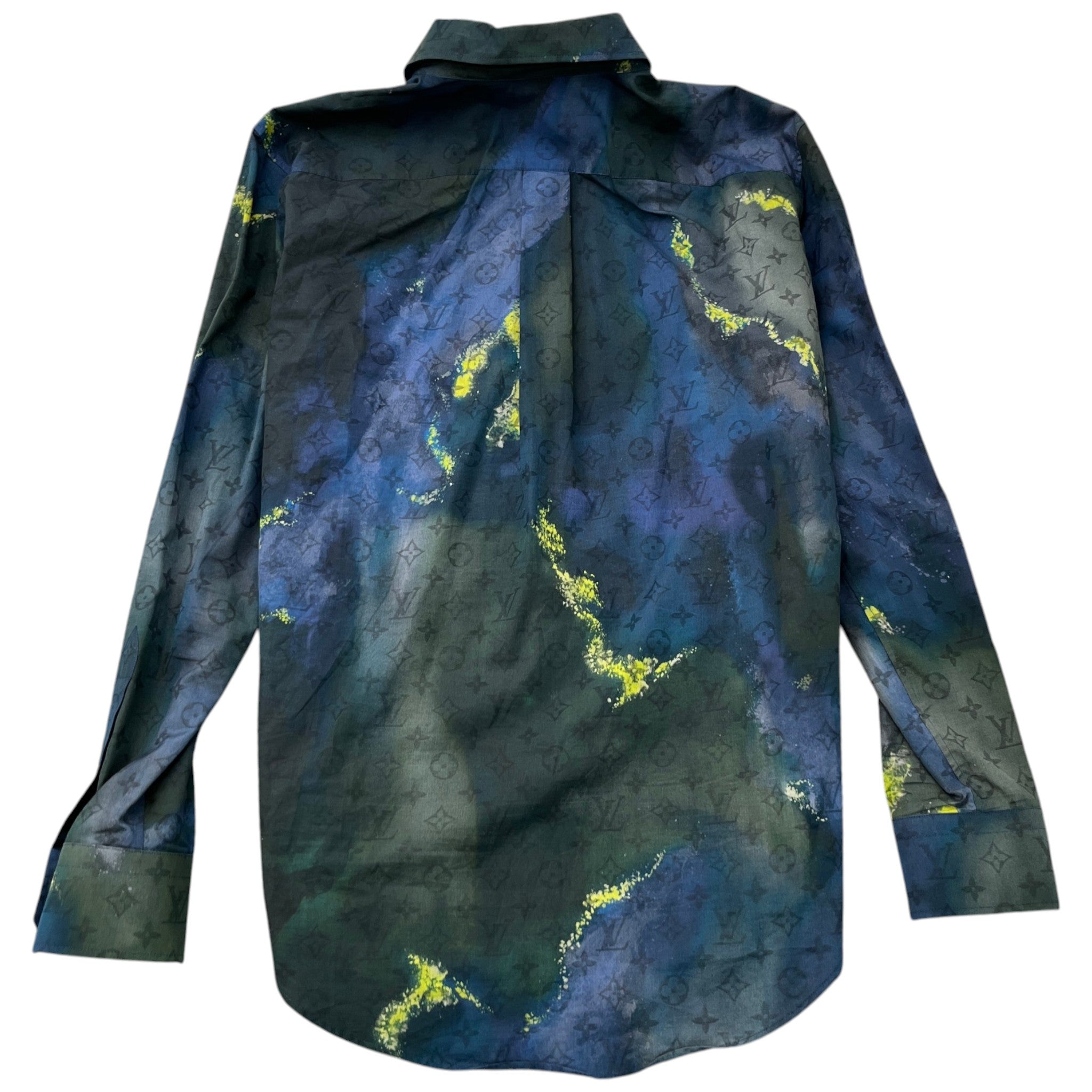 Men's Monogram Tie-Dye Long Sleeve Shirt Navy Size L
