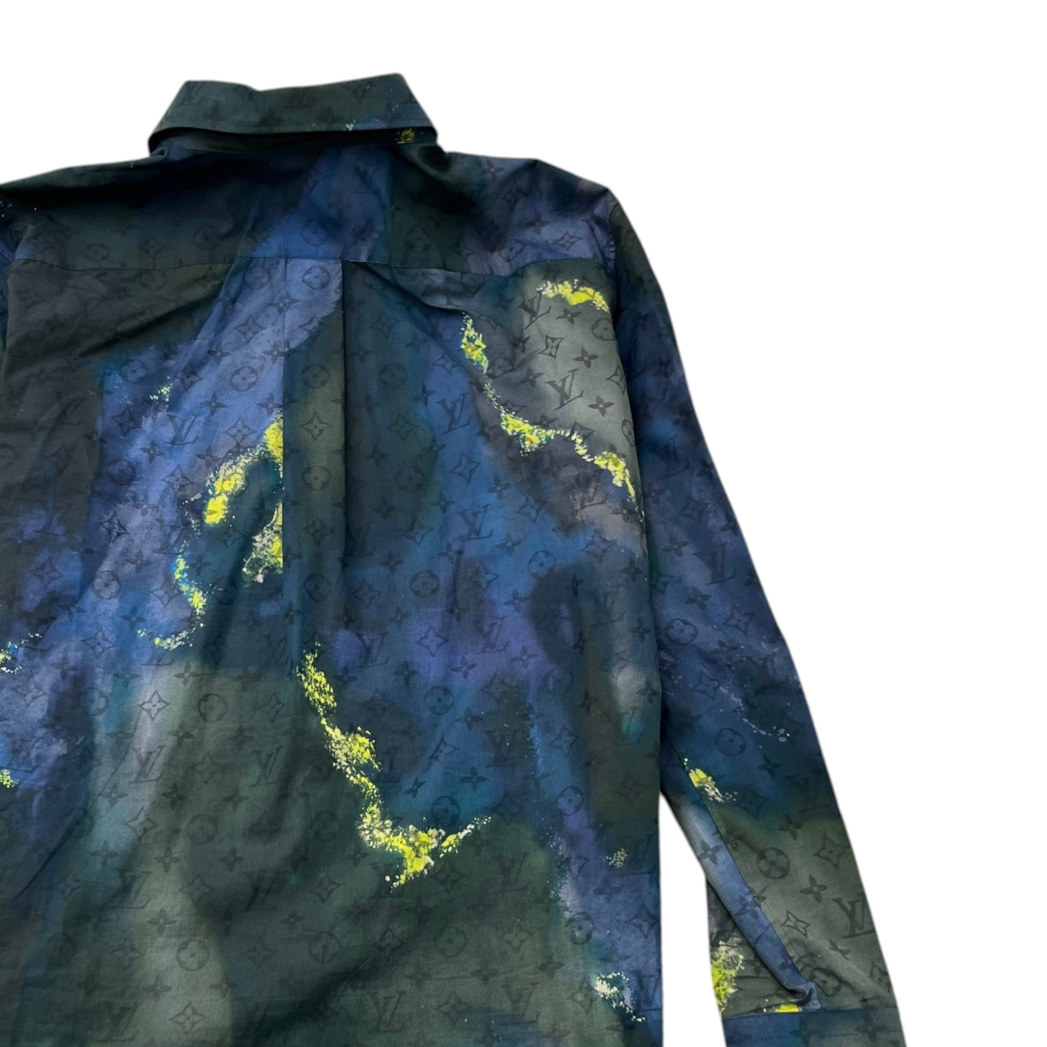 Men's Monogram Tie-Dye Long Sleeve Shirt Navy Size L