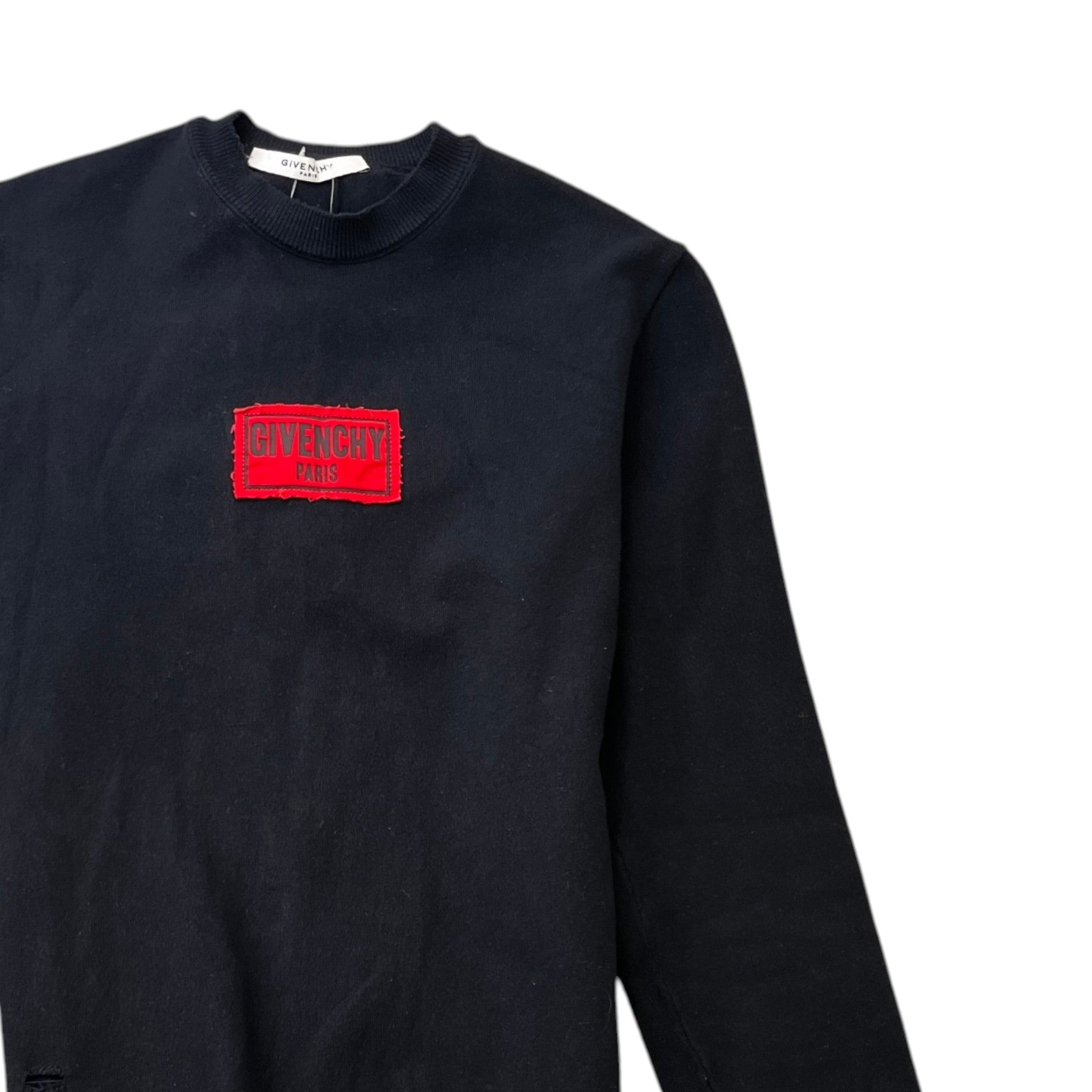 Men's Distressed Logo Patch Jumper Black Size XS
