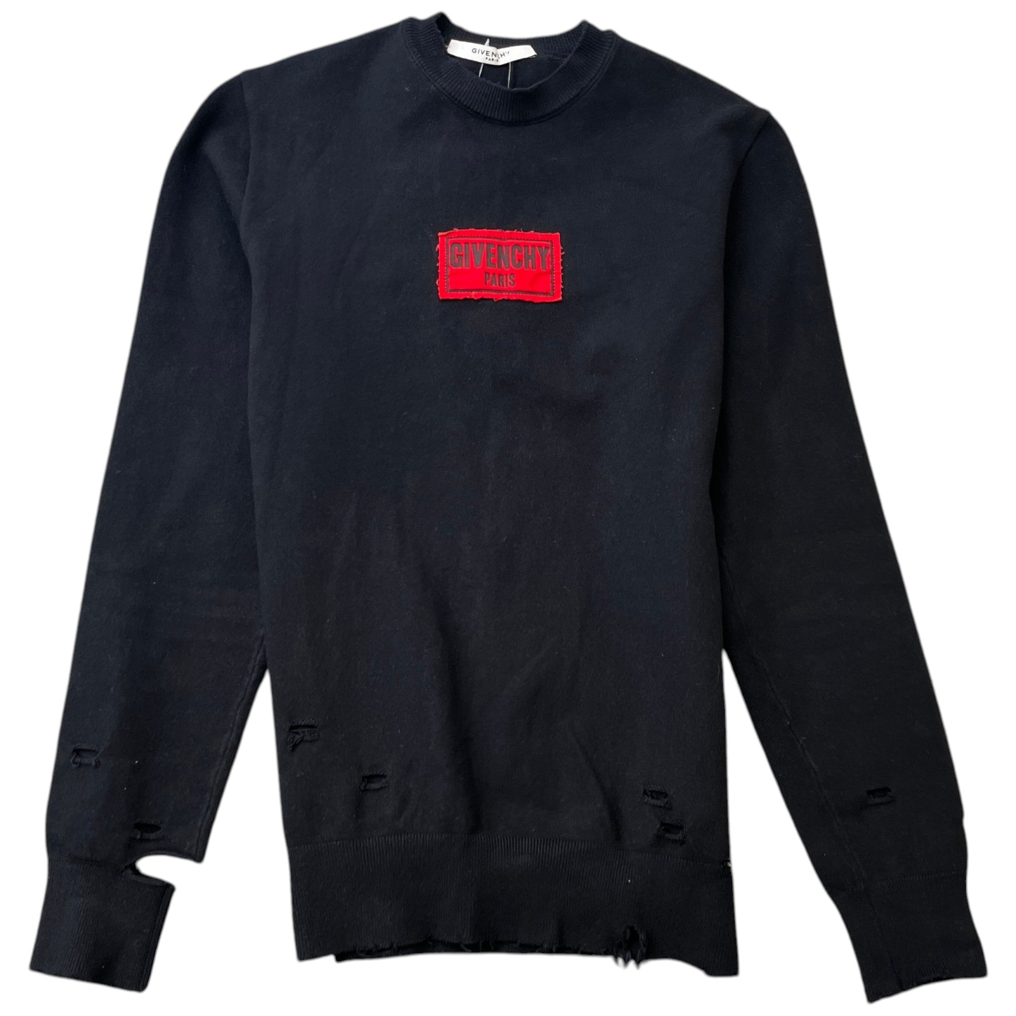Men's Distressed Logo Patch Jumper Black Size XS