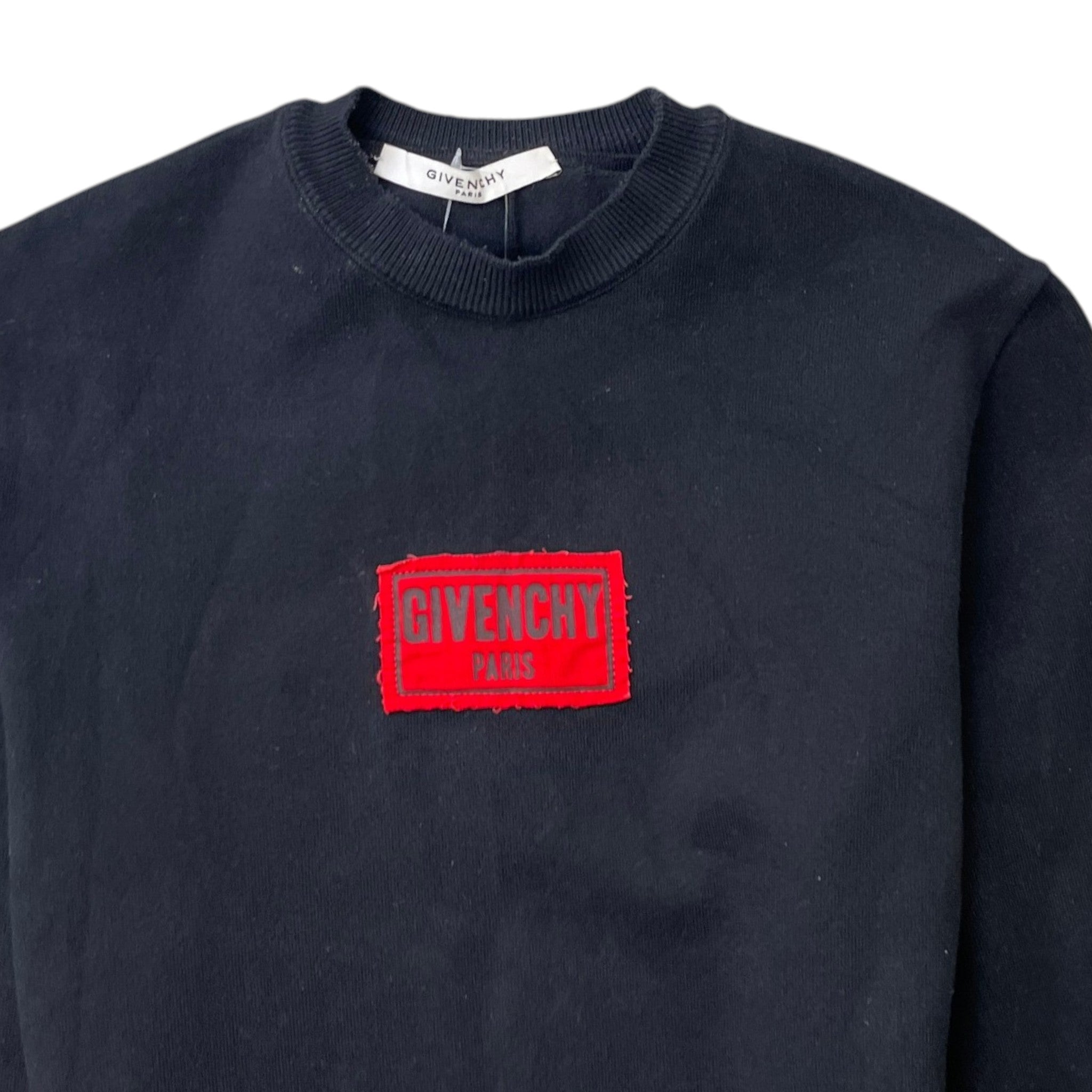 Men's Distressed Logo Patch Jumper Black Size XS