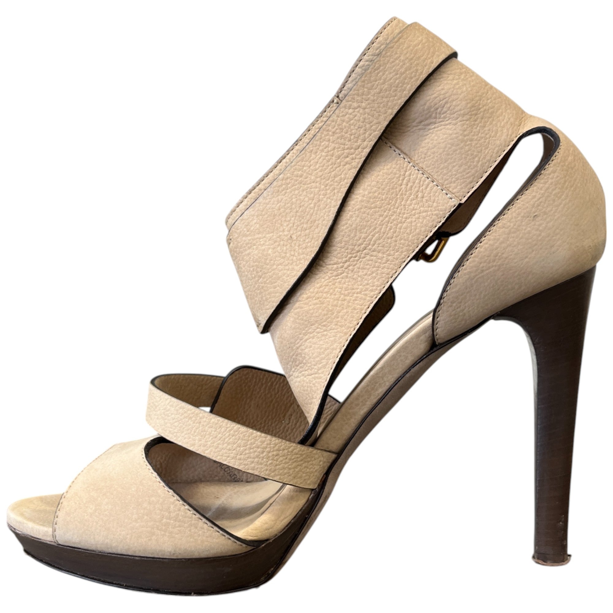 Women's Buckle Open Toe Heels Beige Size EU 41 / UK 8