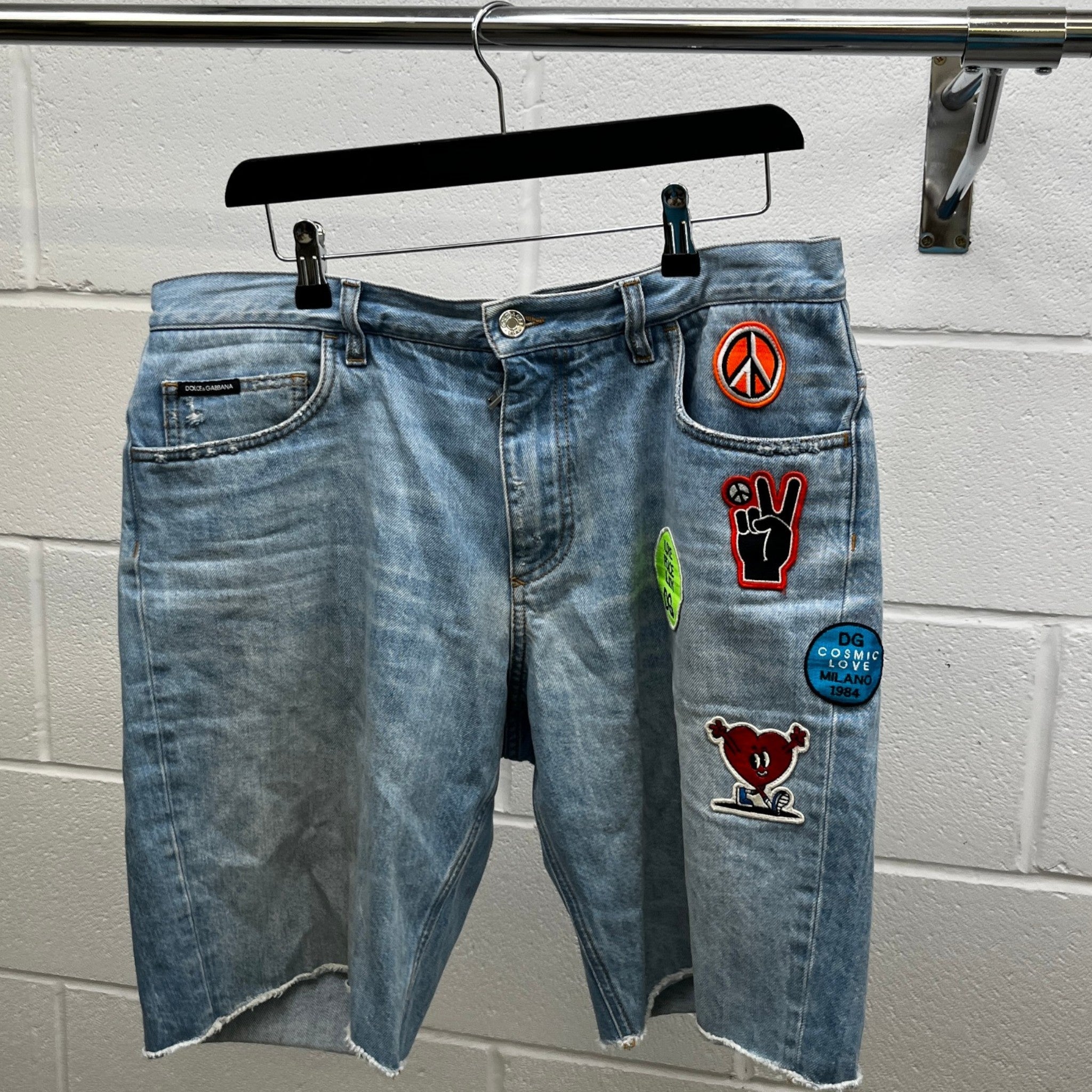 Men's Patch Embroidered Shorts Blue Size IT 48 / UK 32