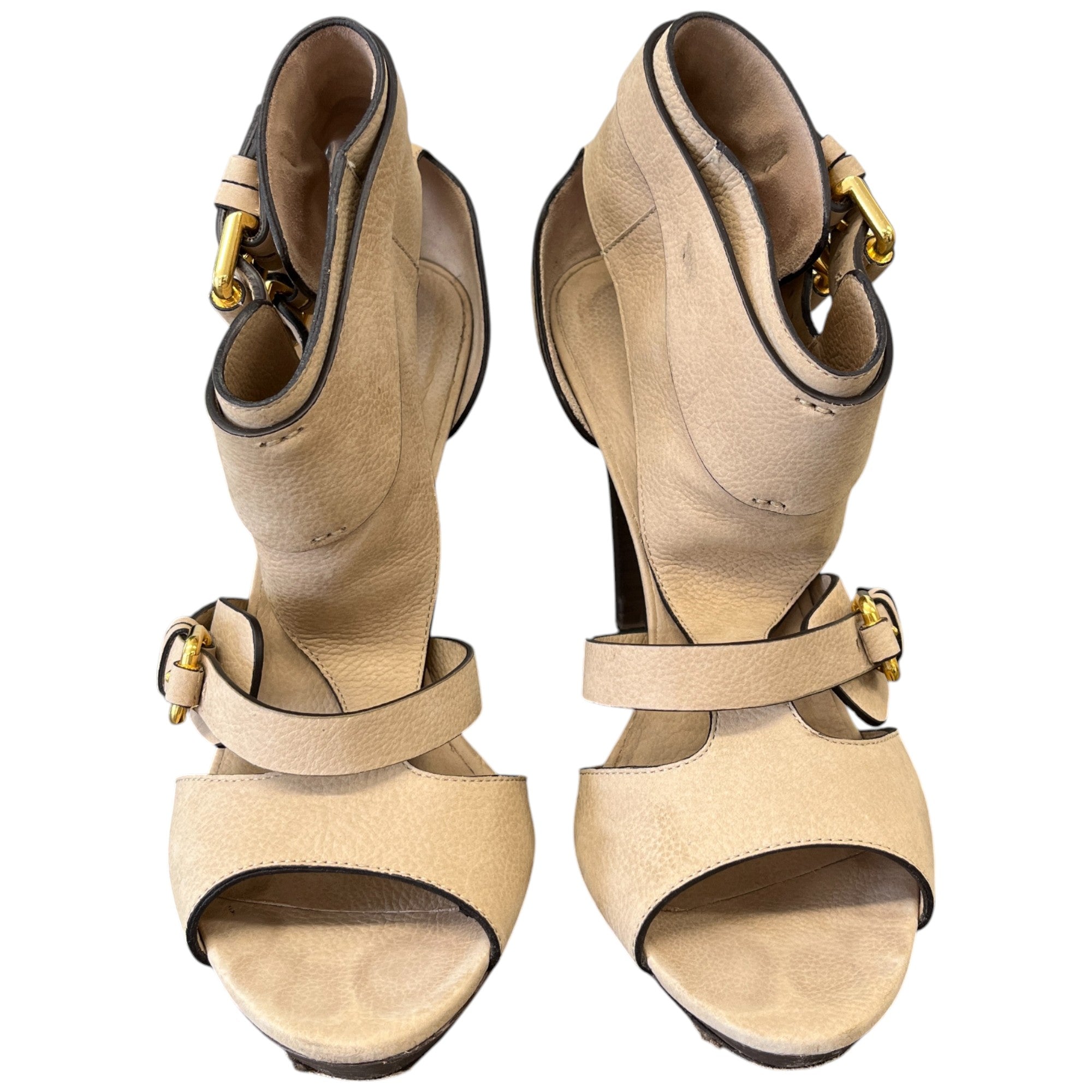 Women's Buckle Open Toe Heels Beige Size EU 41 / UK 8