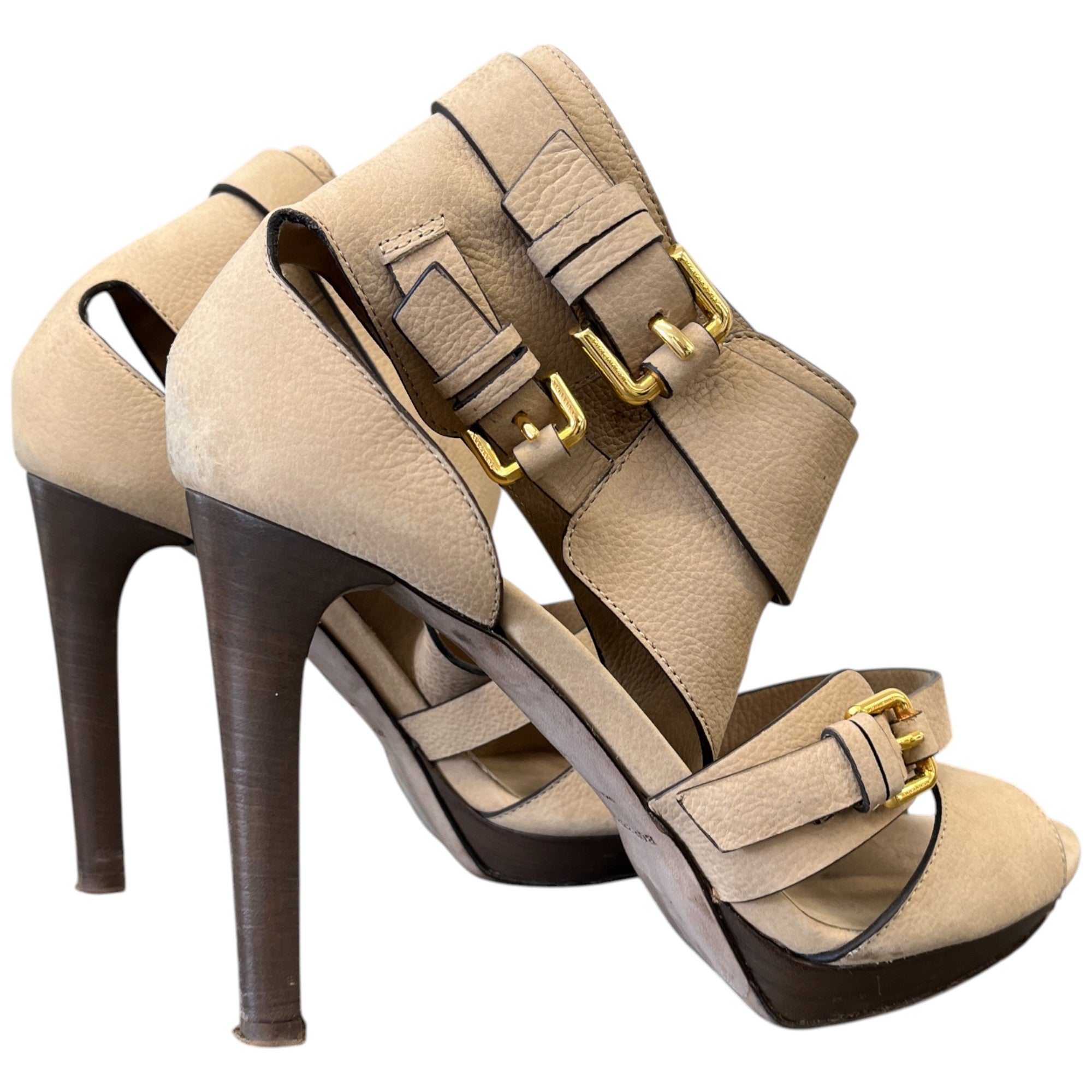 Women's Buckle Open Toe Heels Beige Size EU 41 / UK 8
