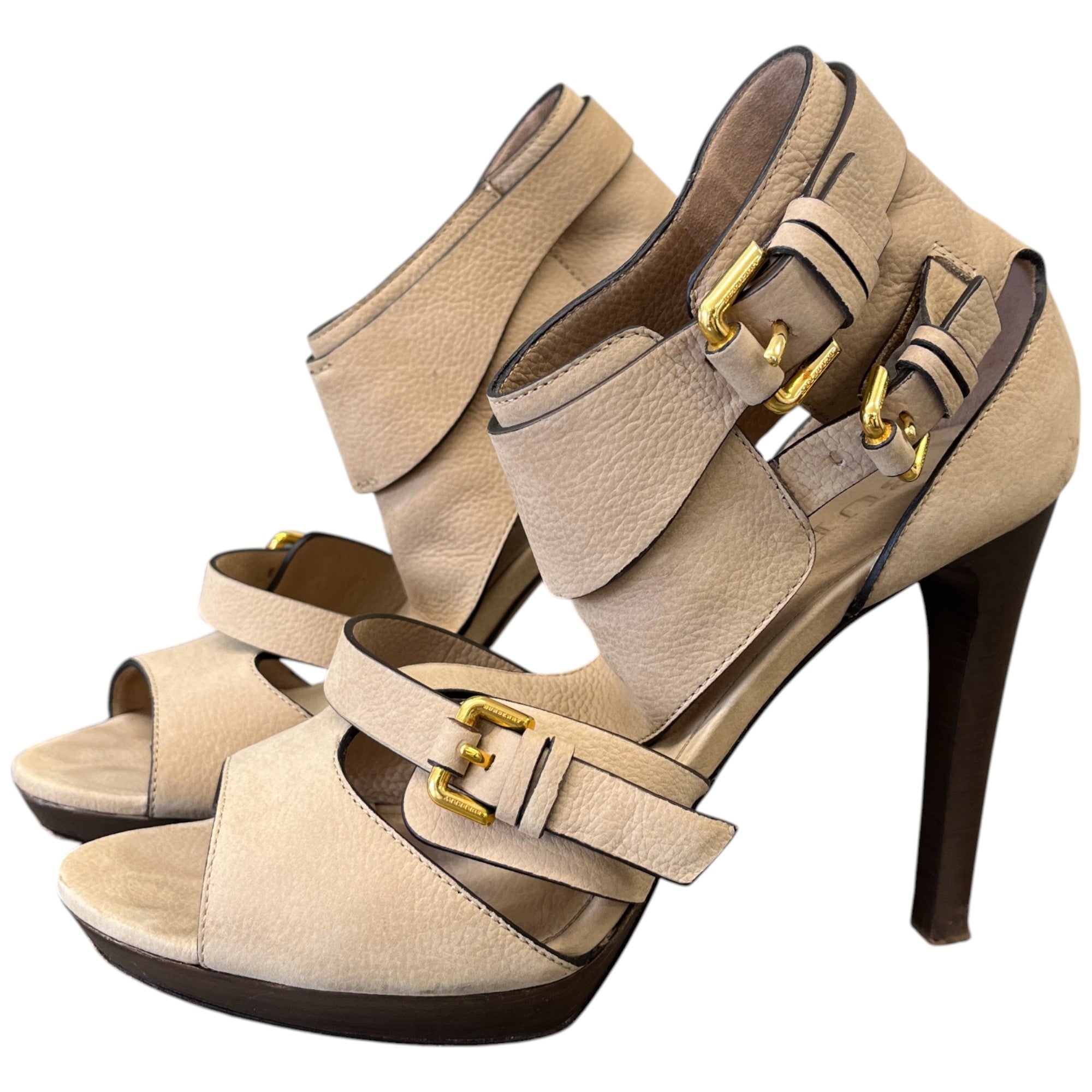 Women's Buckle Open Toe Heels Beige Size EU 41 / UK 8