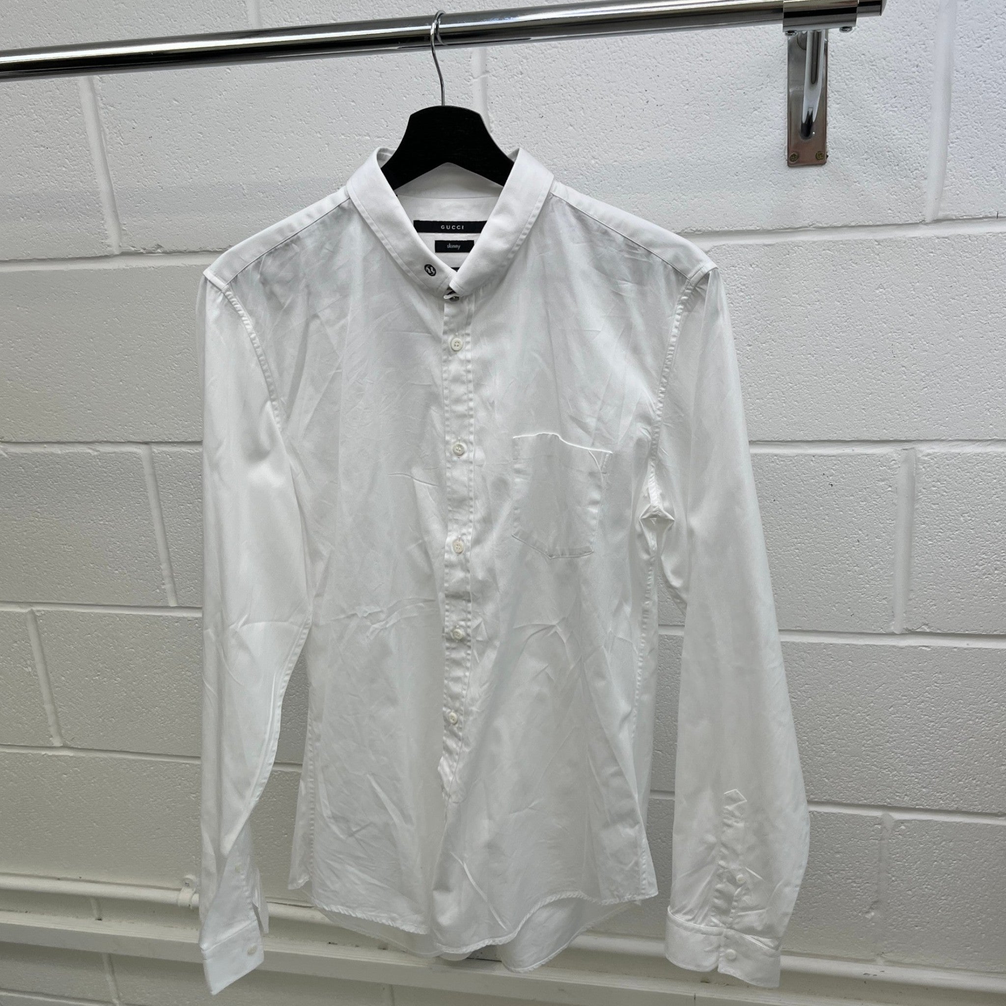 Men's Gg Interlocking Embroidered Detail Logo Long Sleeve Shirt White Size XL