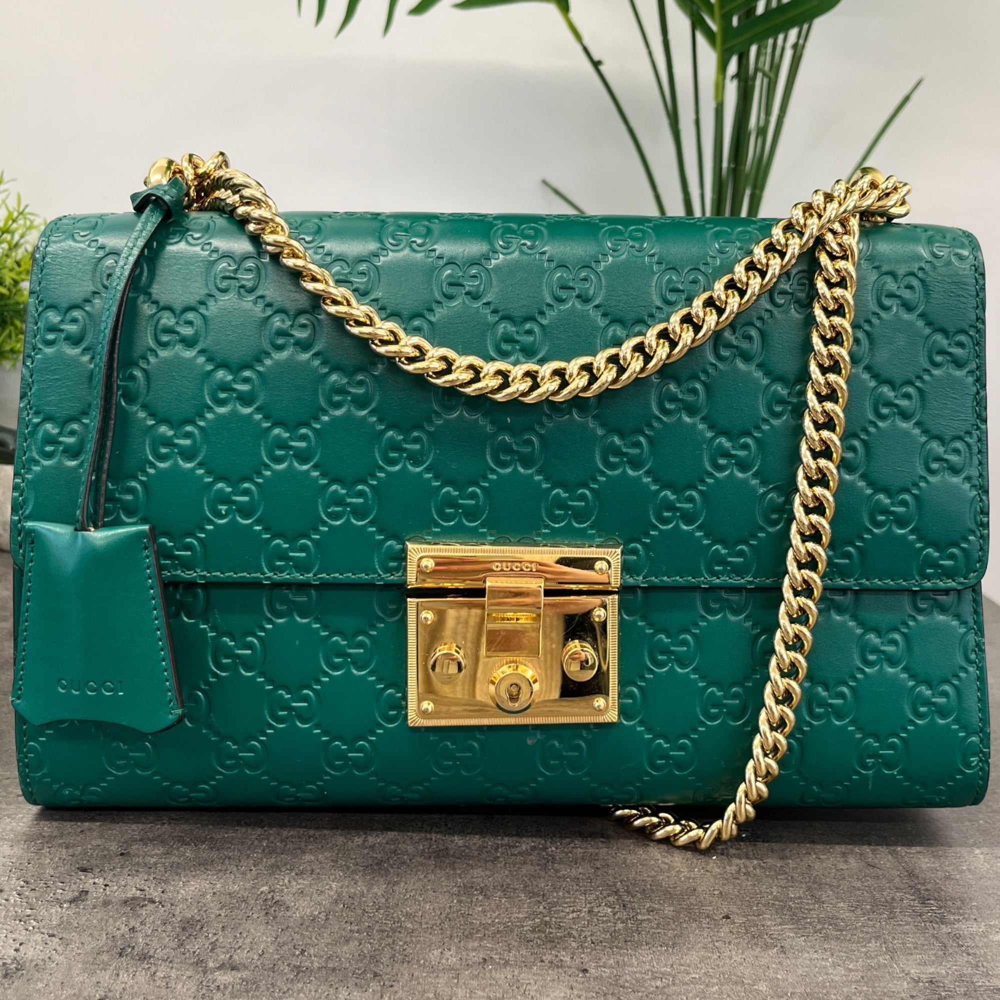 Women's Guccissima Large Padlock Handbag Green