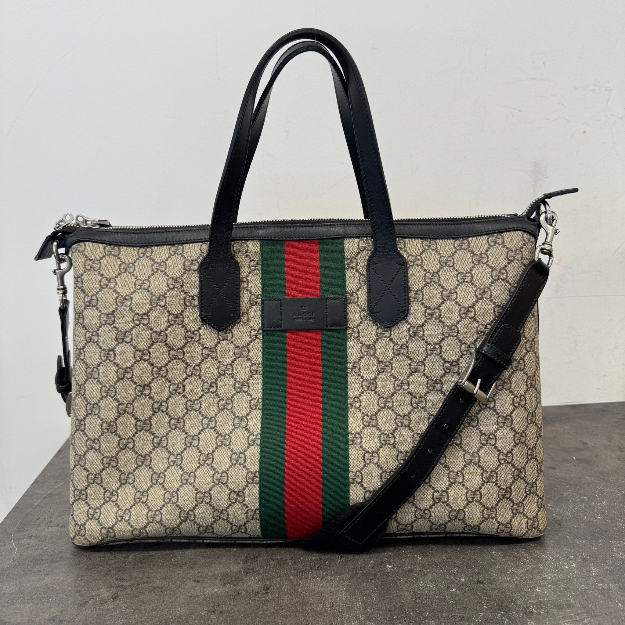Women's Gg Supreme Web Stripe Tote Bag Beige