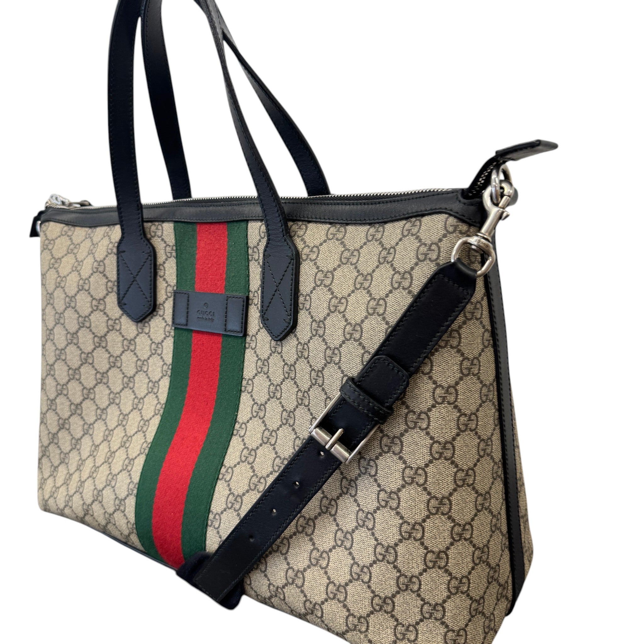 Women's Gg Supreme Web Stripe Tote Bag Beige
