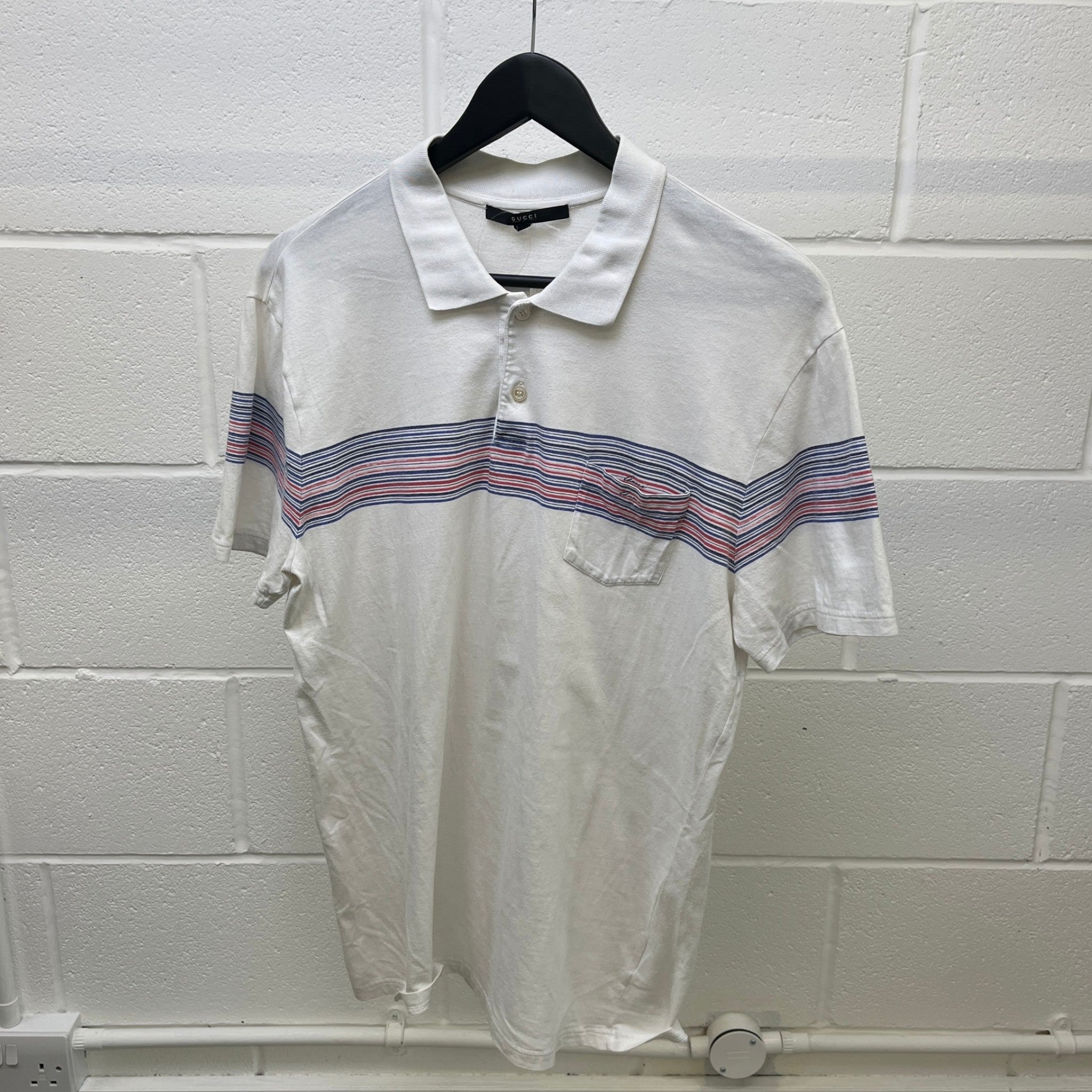 Men's Striped Polo Shirt White Size L