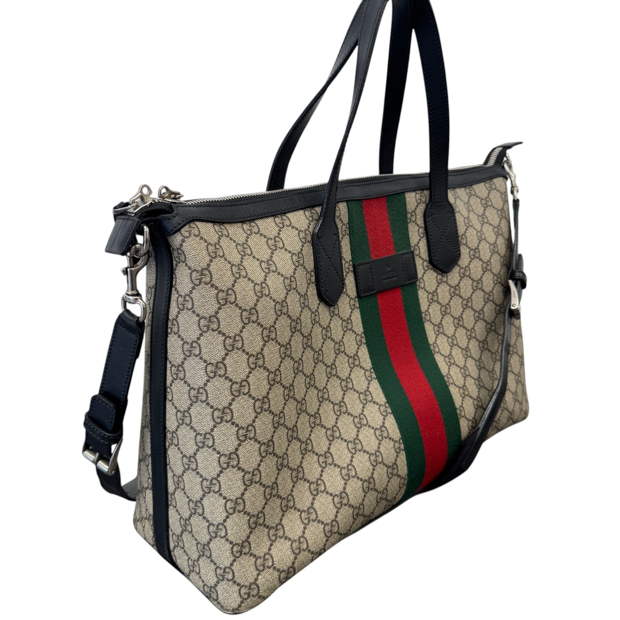Women's Gg Supreme Web Stripe Tote Bag Beige