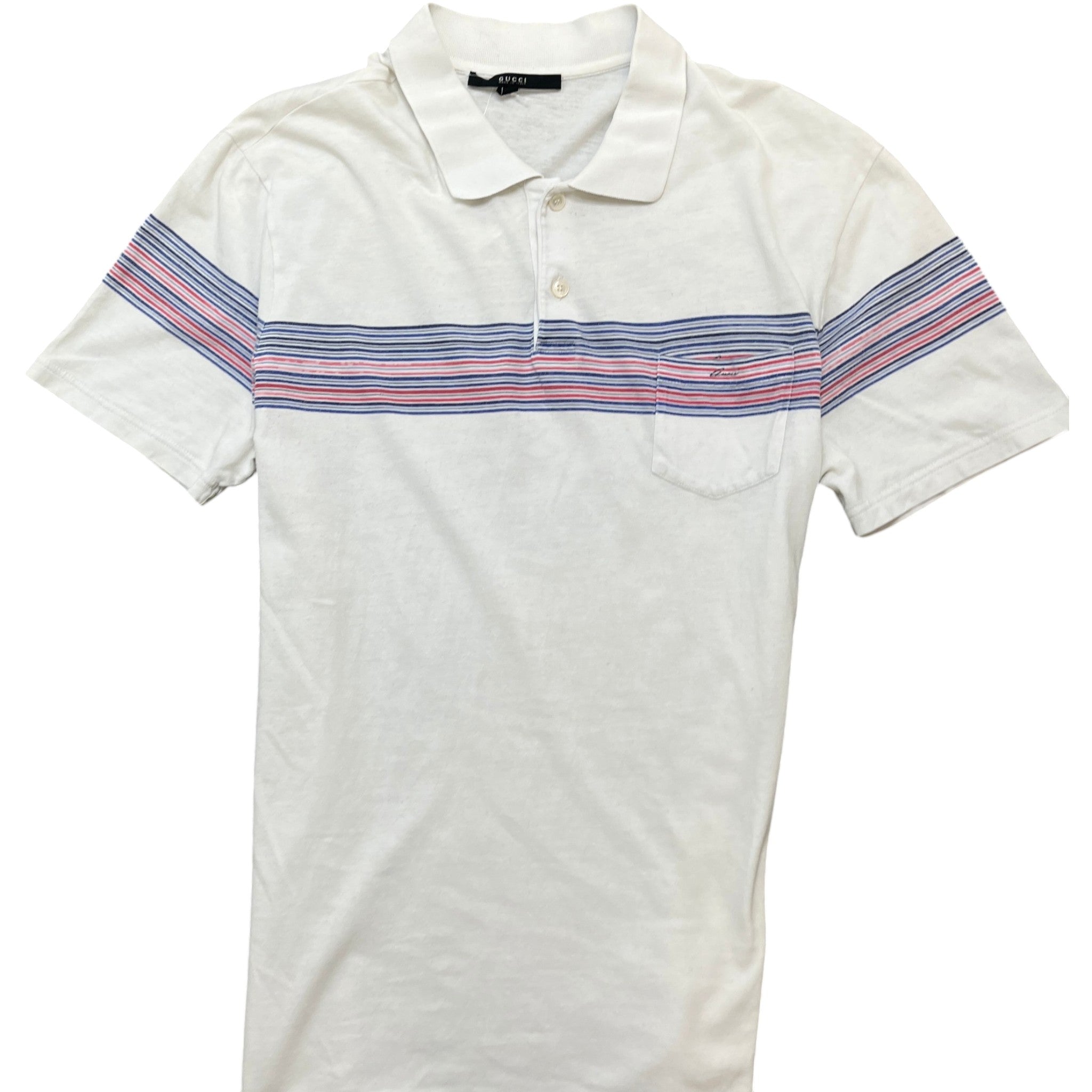 Men's Striped Polo Shirt White Size L