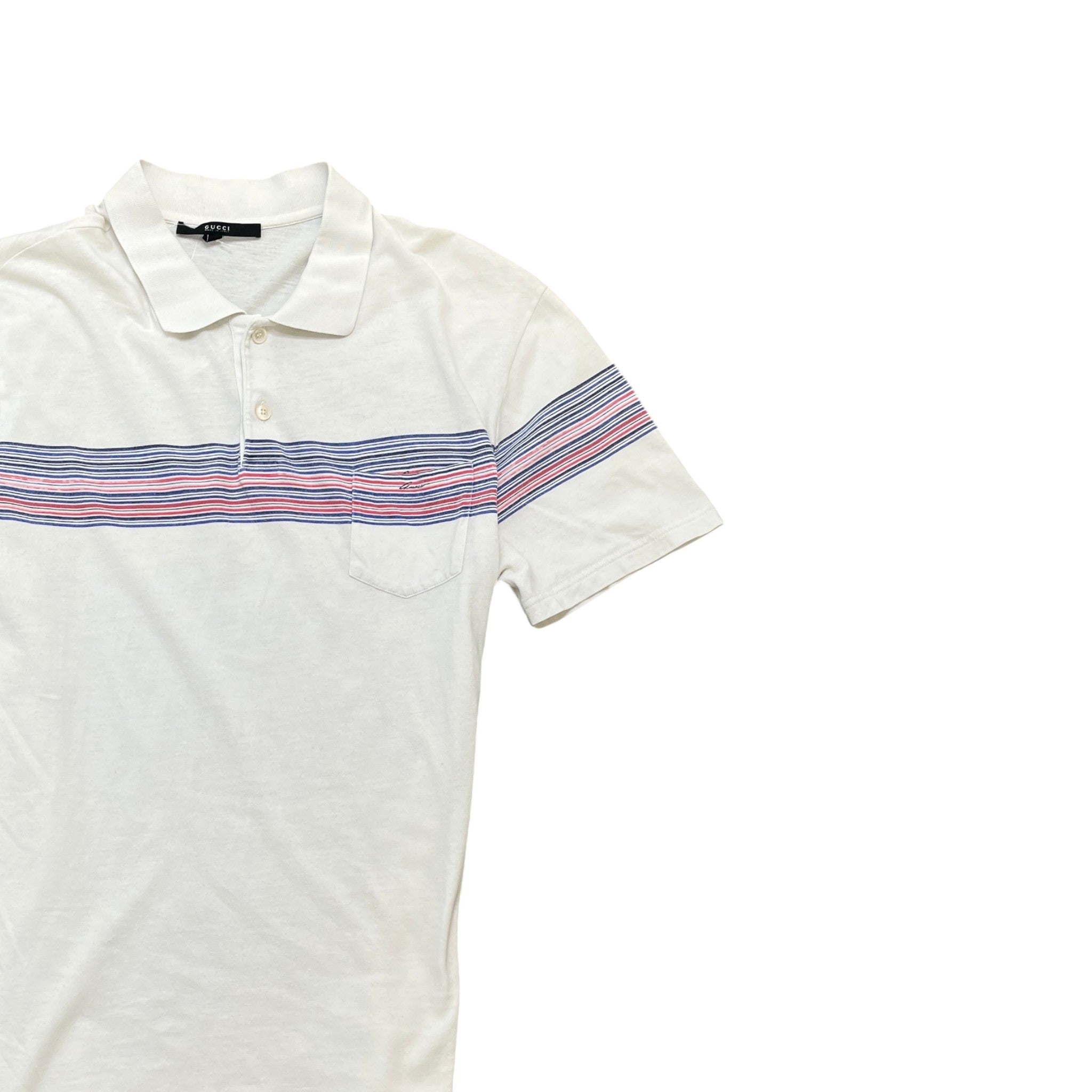Men's Striped Polo Shirt White Size L