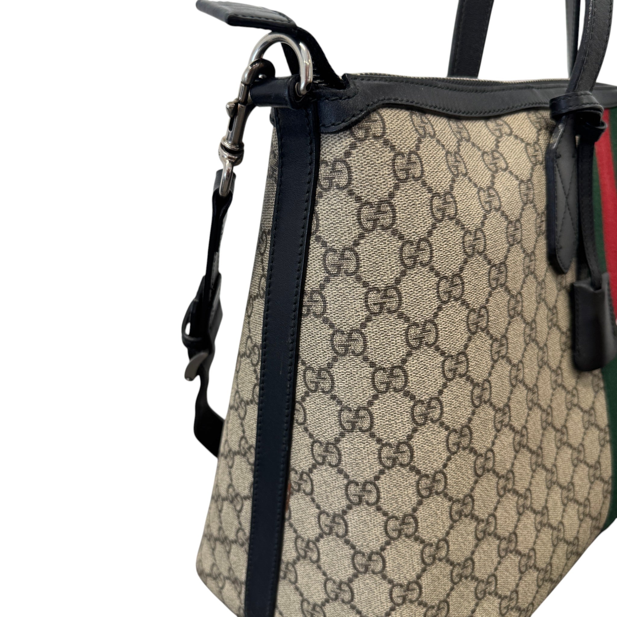 Women's Gg Supreme Web Stripe Tote Bag Beige