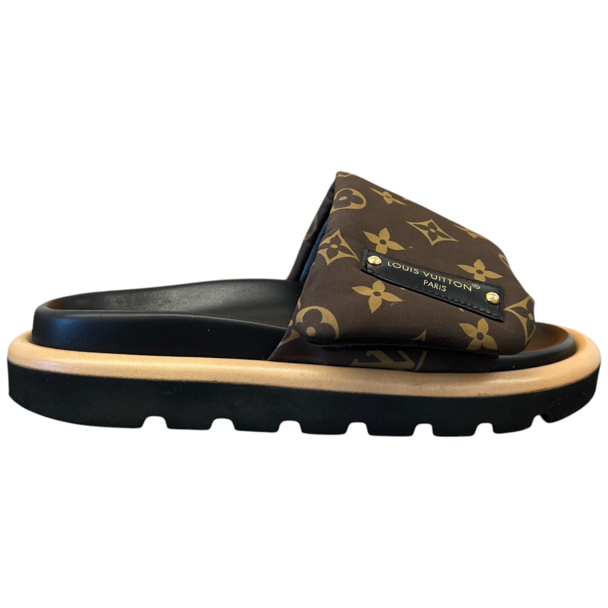 Women's Pool Pillow Flat Comfort Slides Brown Size EU 35 / UK 2